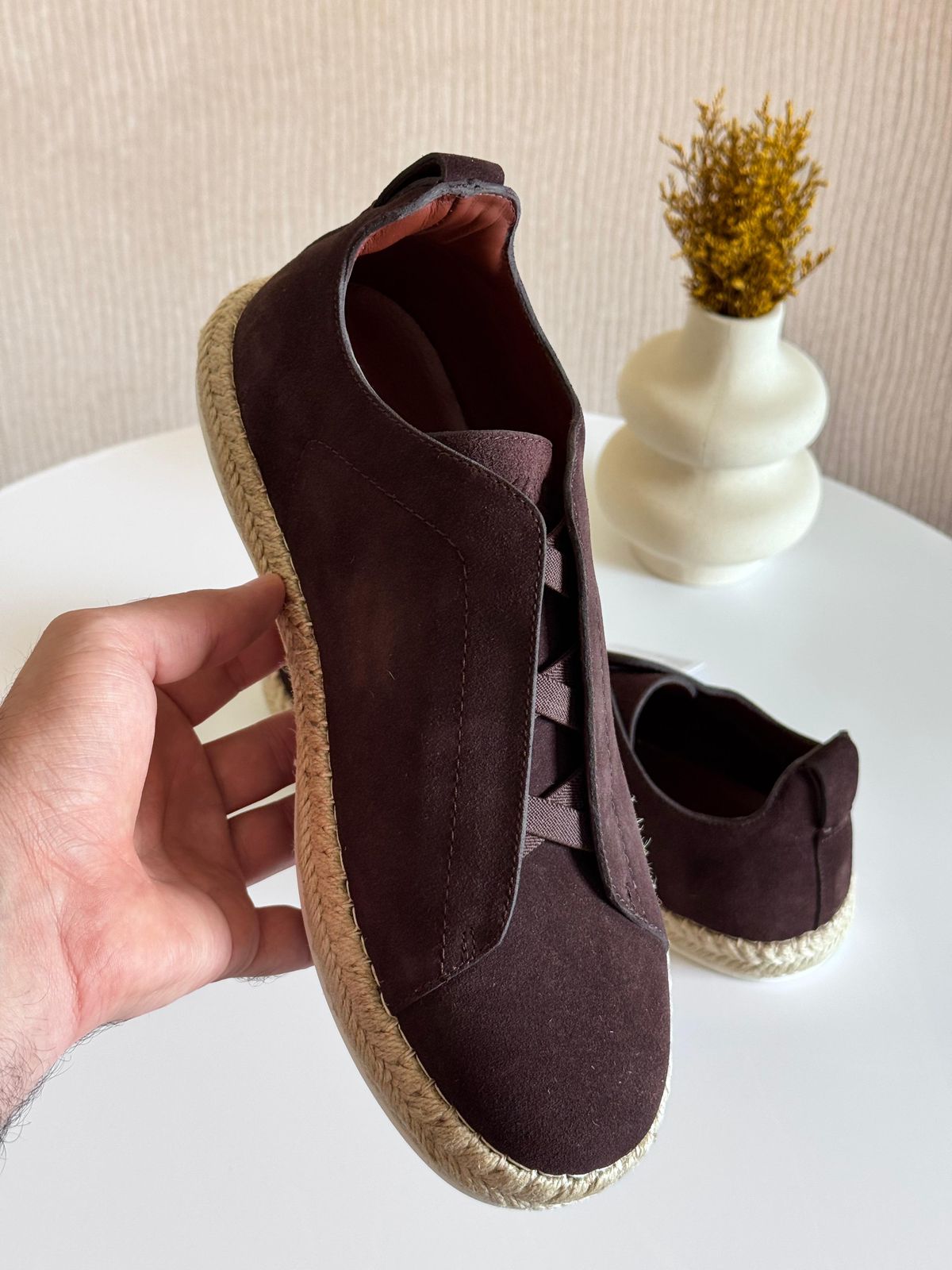 Zegna Triple Stitch™ Suede Espadrilles – Brown Calf Suede Slip-On