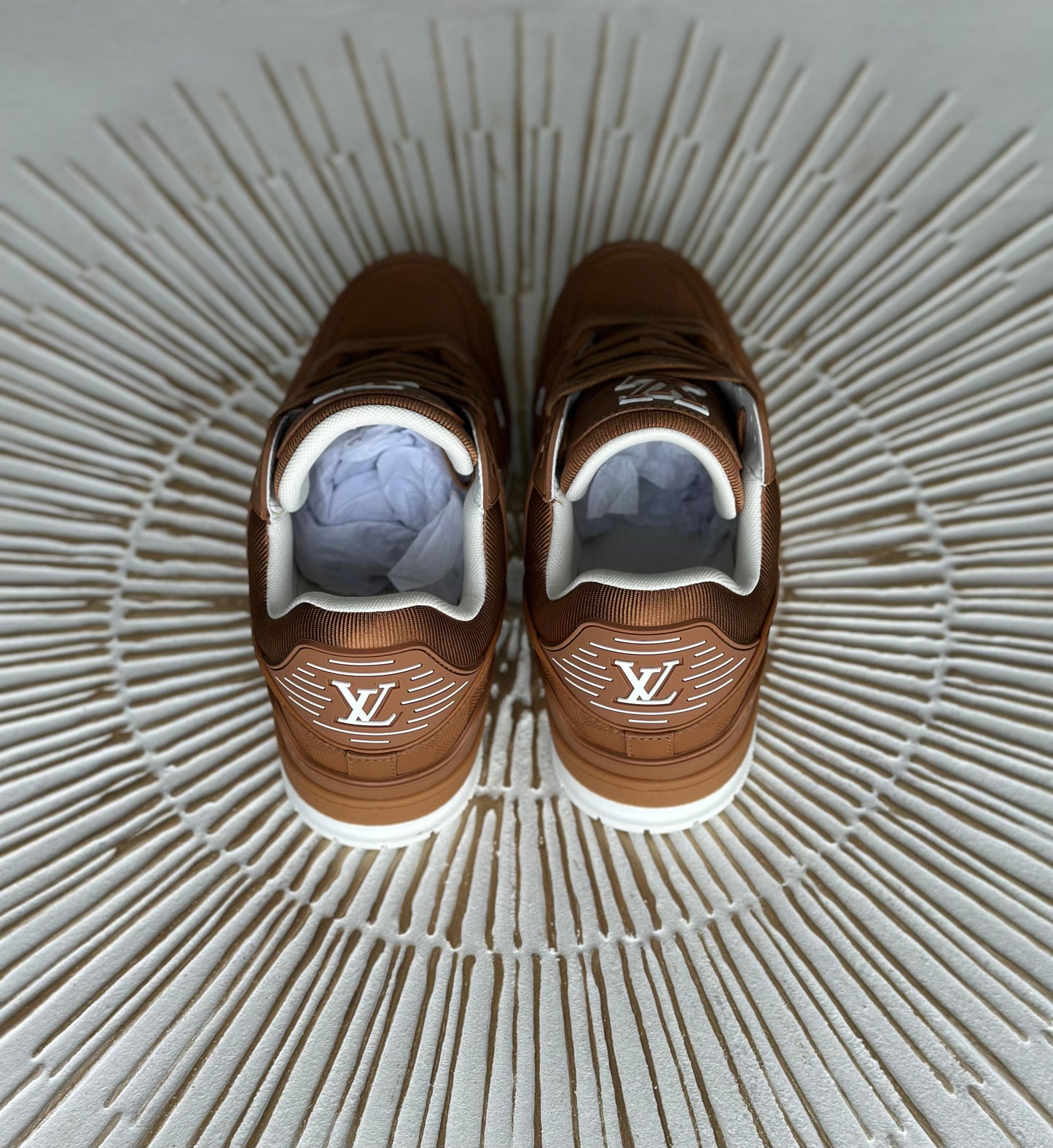 Louis Vuitton LV Trainer Sneaker – Beige Monogram Denim & Grained Calf Leather (Men’s)