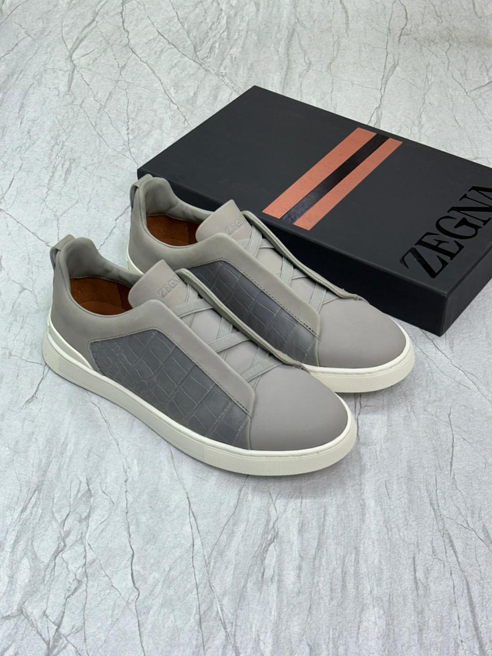 Zegna Crocodile Leather Triple Stitch™ SecondSkin Sneakers – Grey