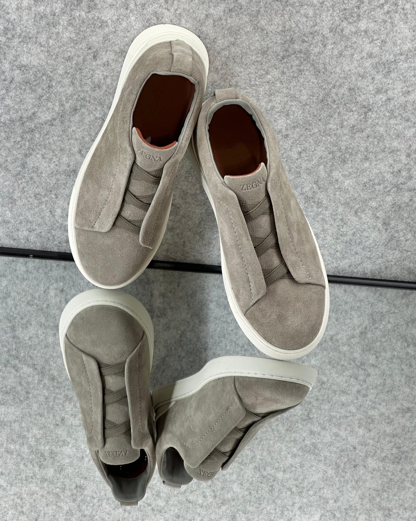 Premium luxury Zegna triple stitch Grey Mélange Suede