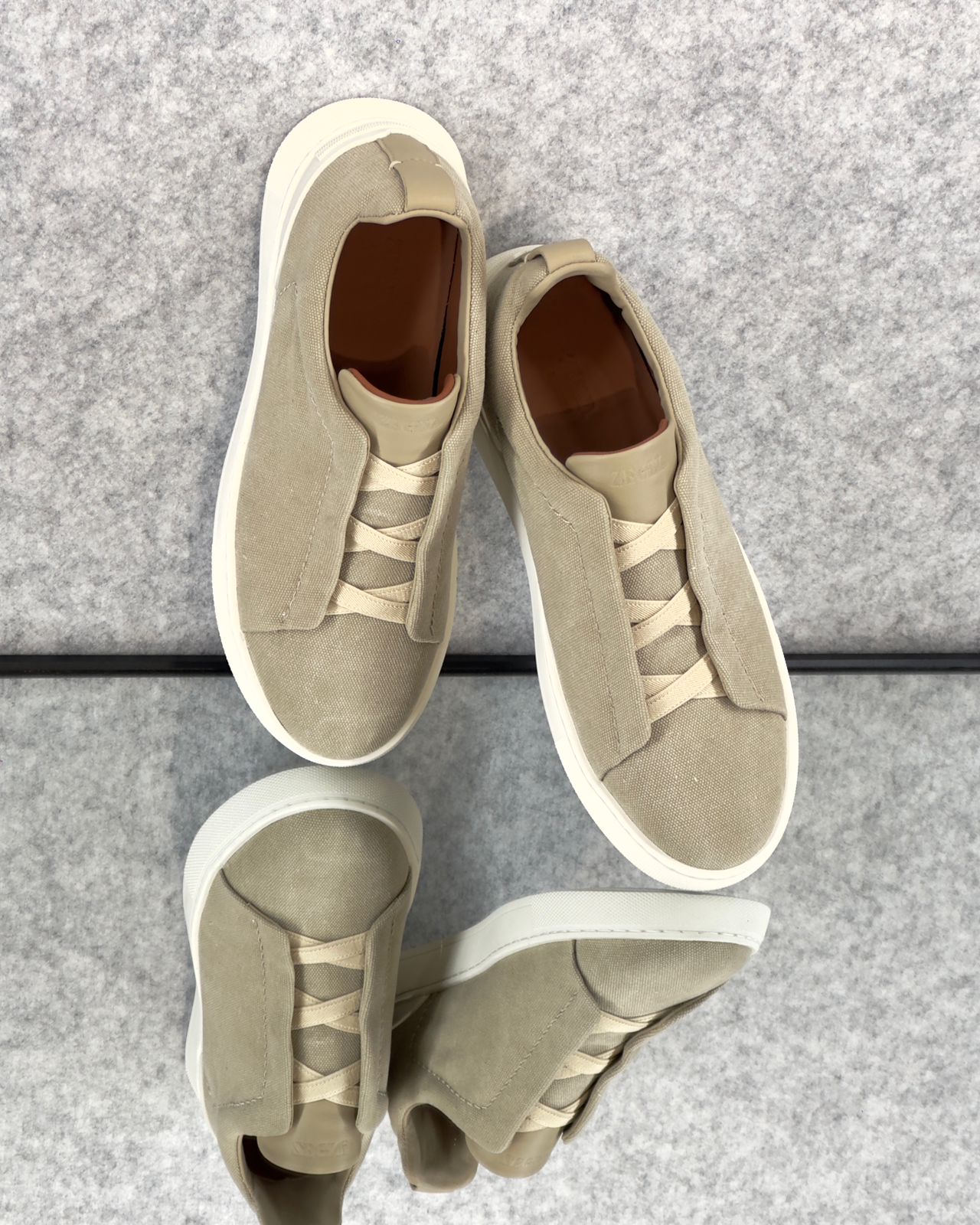 Premium luxury Zegna triple stitch Canvas Light Taupe