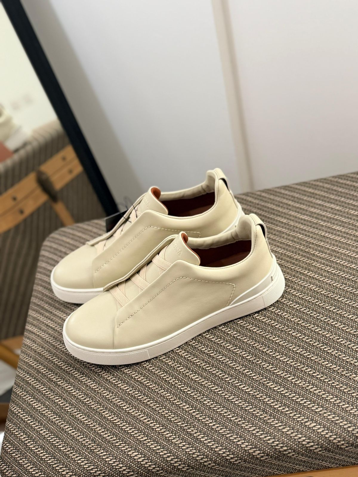 Premium luxury Zegna triple stitch light cream