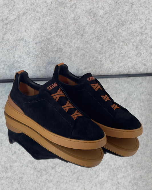 Premium Luxury Zegna Tripple Stitch Black Suede