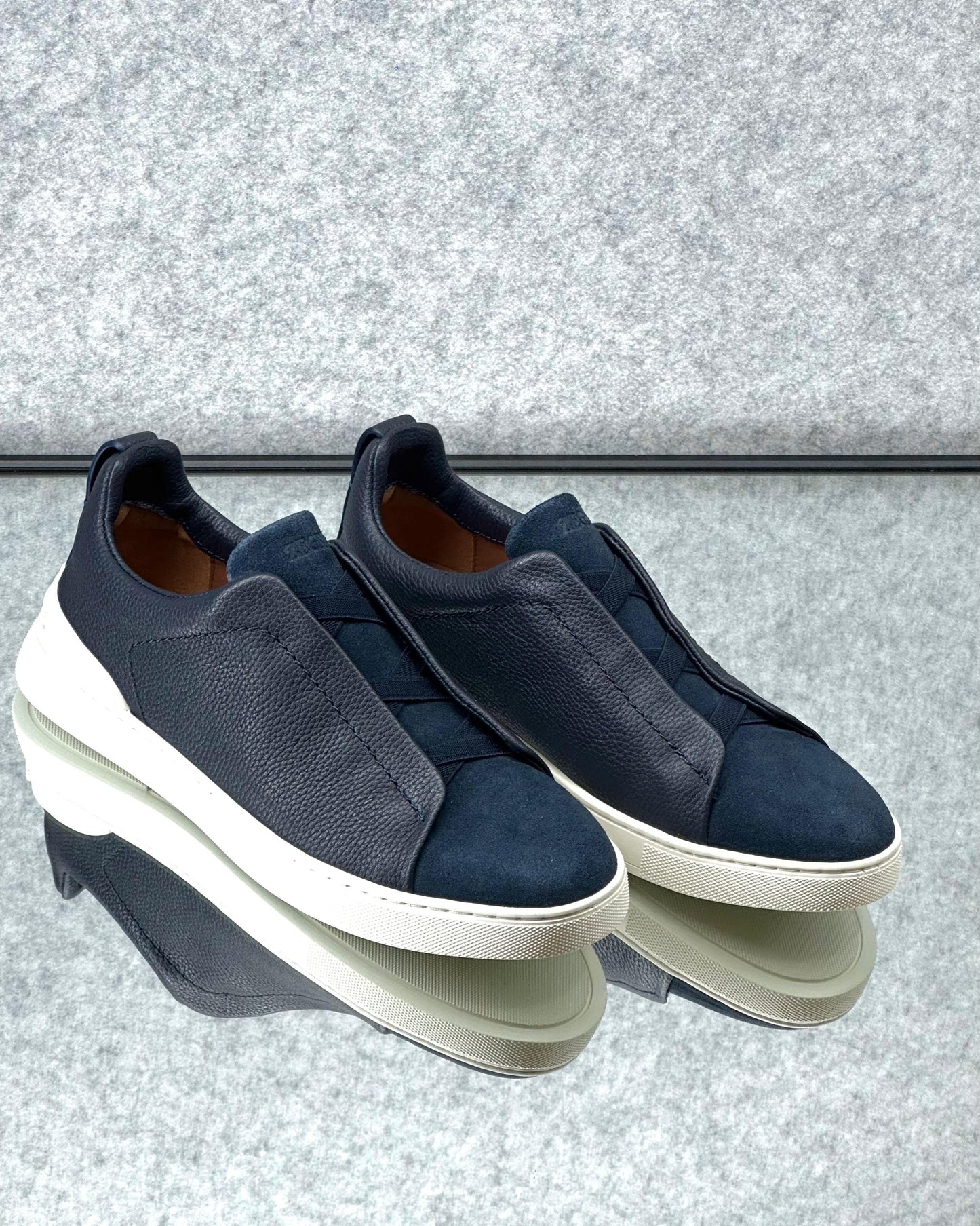 Zegna Triple Stitch blue leather and suede