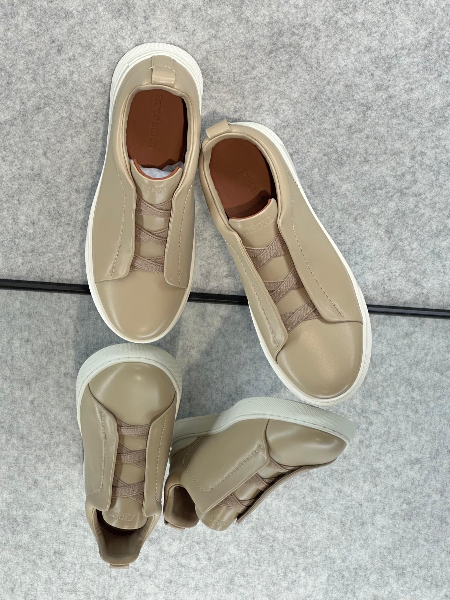 Premium luxury Zegna triple stitch dark cream