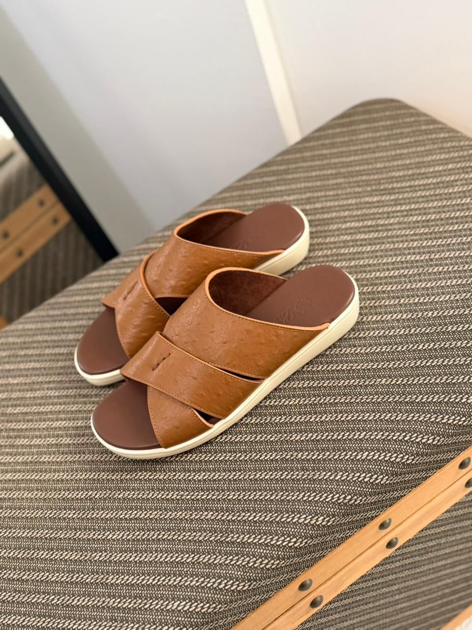 Loro Piana Palm Walk Sandal in ostrich leather.