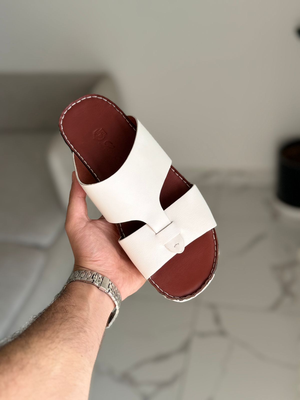Loropiana White Heritage Calf Lizard Sandals.