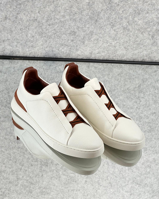 Premium luxury Zegna triple stitch white/brown
