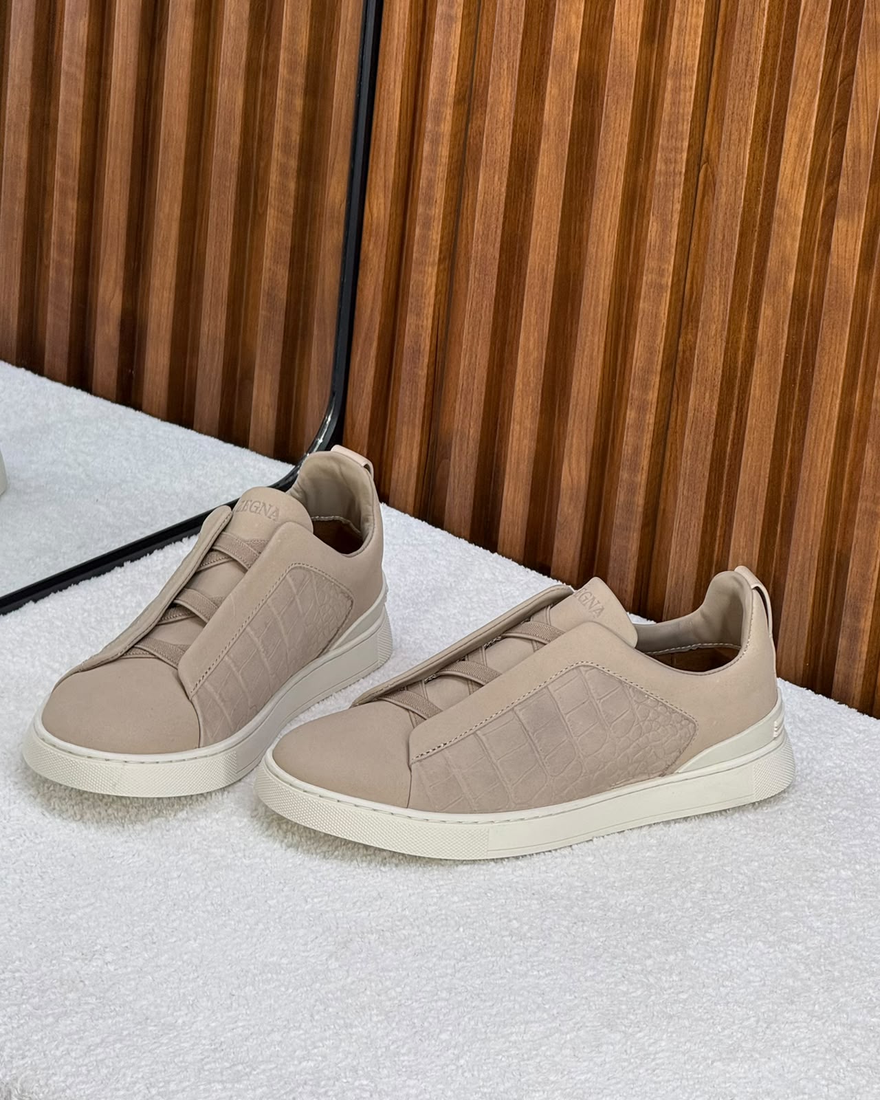 Premium luxury Zegna triple stitch Light brown crocodile