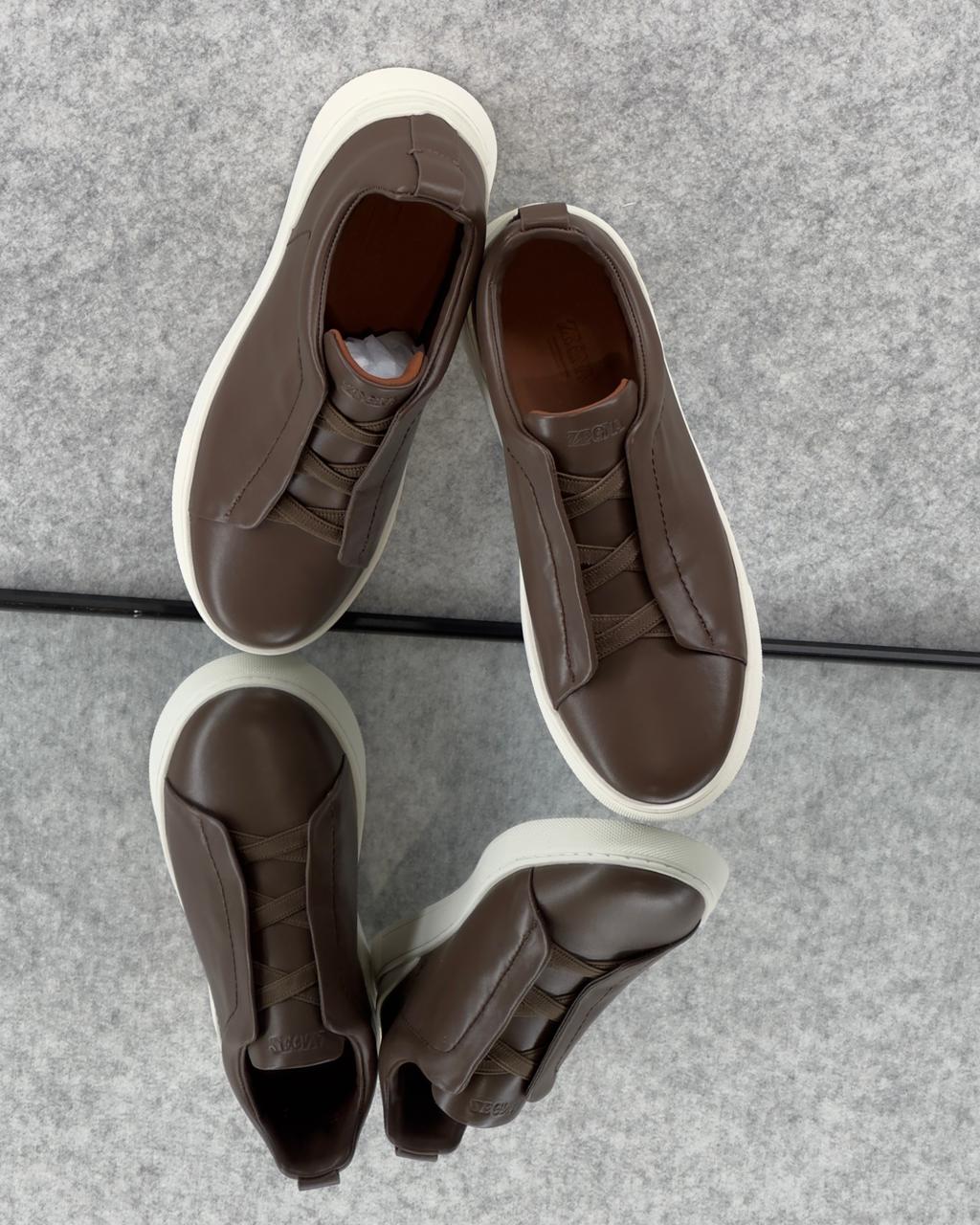 Zegna Triple Stitch light Chocolate Clean leather