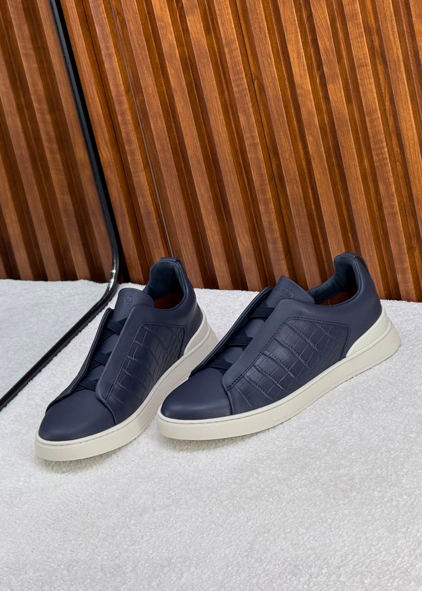 Premium luxury Zegna triple stitch blue crocodile leather