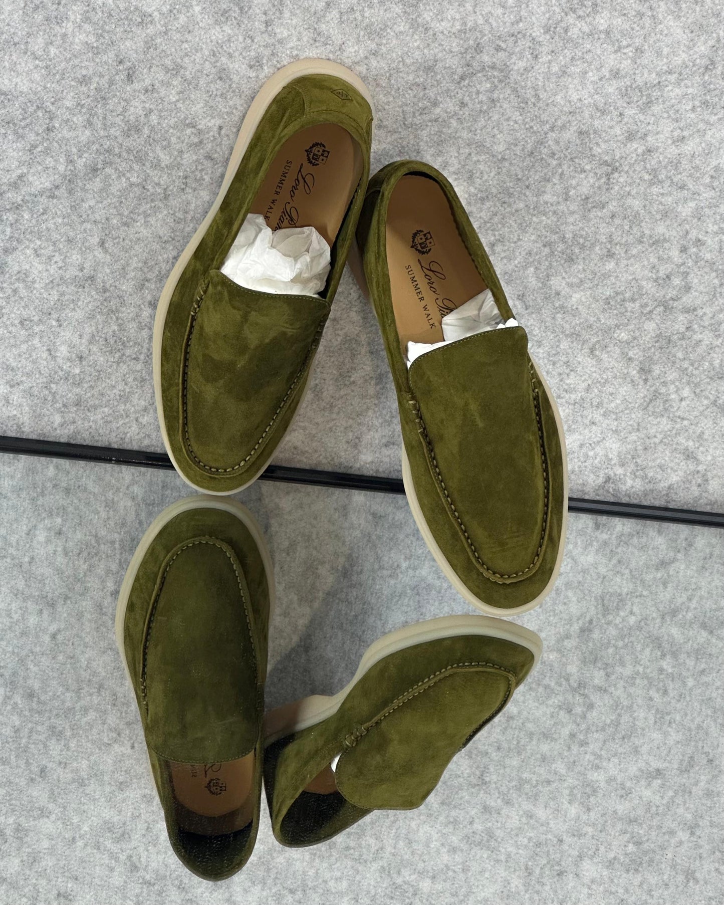 Loro Piana Summer Walk Loafers Suede Murano Green