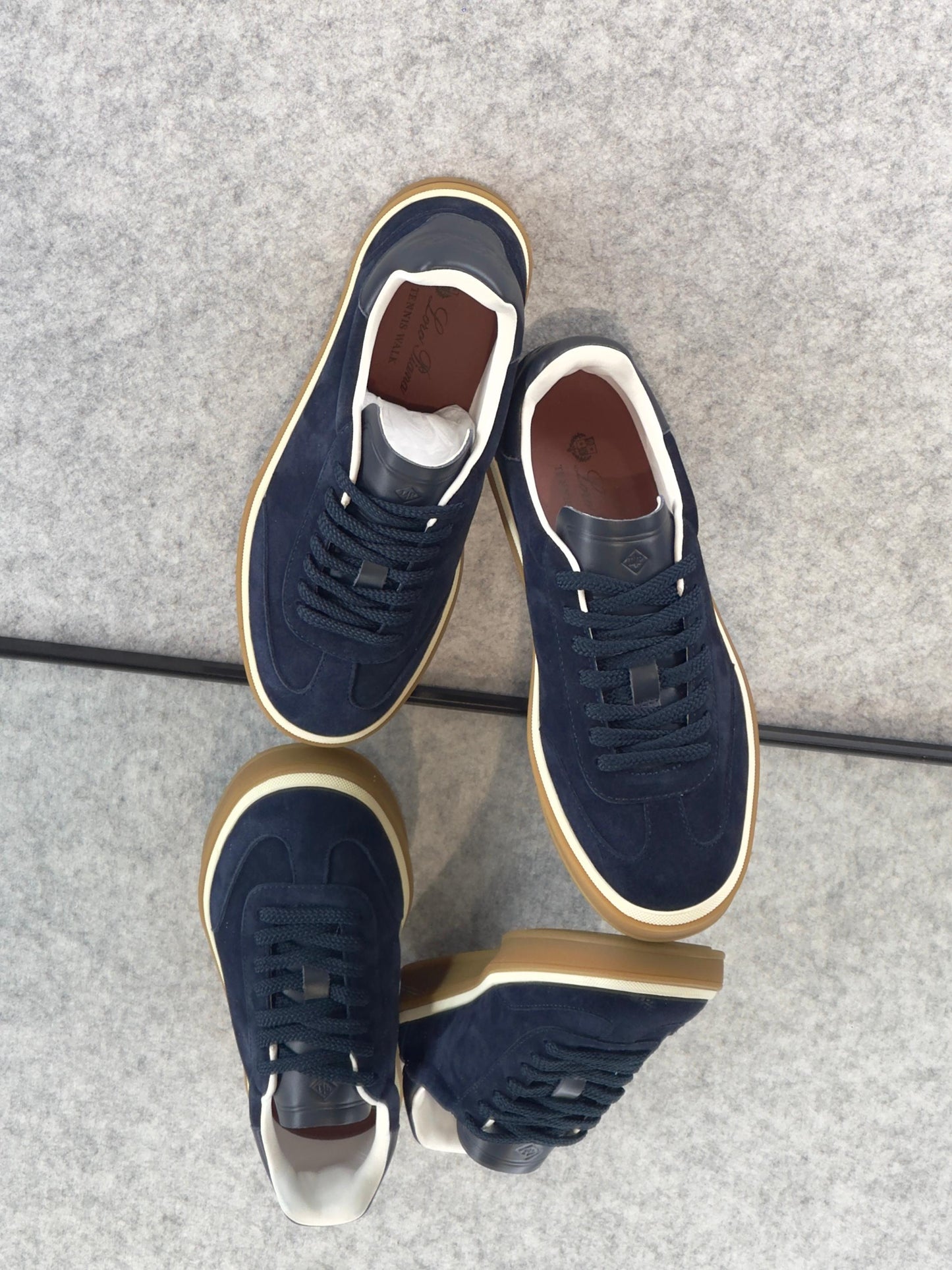 Loro Piana Tennis Walk Sneaker Suede Calf Split Blue Navy
