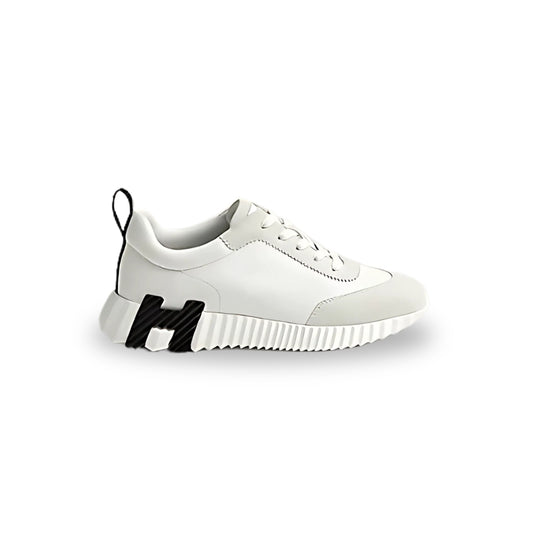 Hermès Leather Logo Sneakers – White Calfskin Low-Top
