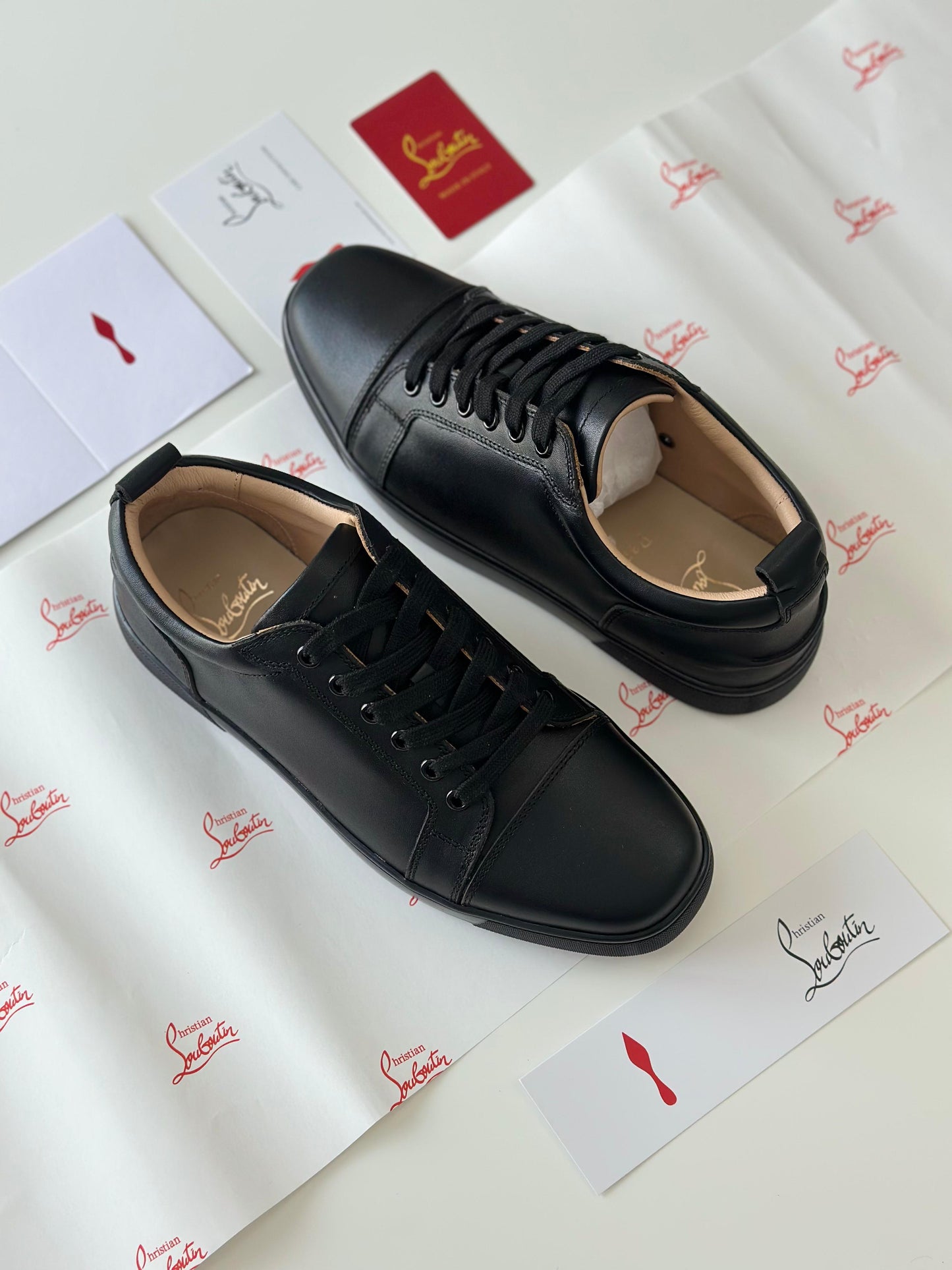 Christian Louboutin Adolon Junior Sneakers – Black Recycled Polyester with Loubi Red Side Insert