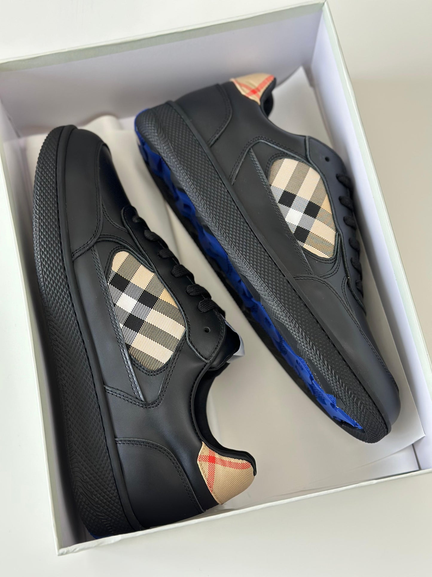 Burberry Check Leather Men's Sneakers – Black