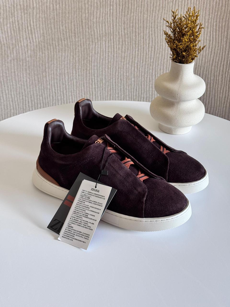 Zegna Triple Stitch Suede Sneakers In Dark Purple