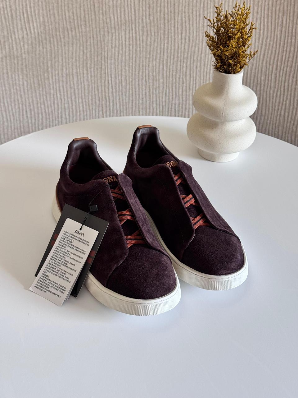 Zegna Triple Stitch Suede Sneakers In Dark Purple