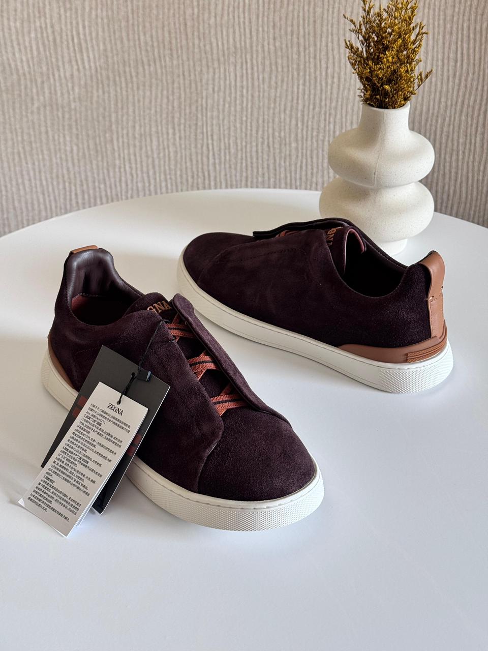 Zegna Triple Stitch Suede Sneakers In Dark Purple
