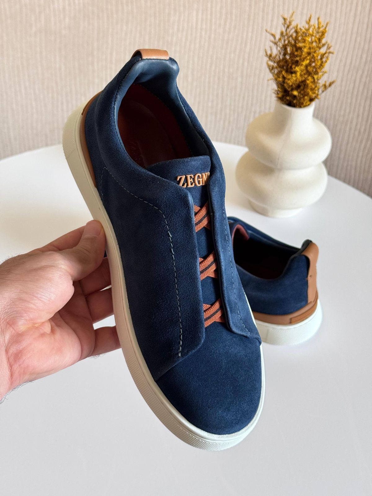 Navy Blue Cotton Denim Triple Stitch™ Sneakers FW25 25694150 | Zegna