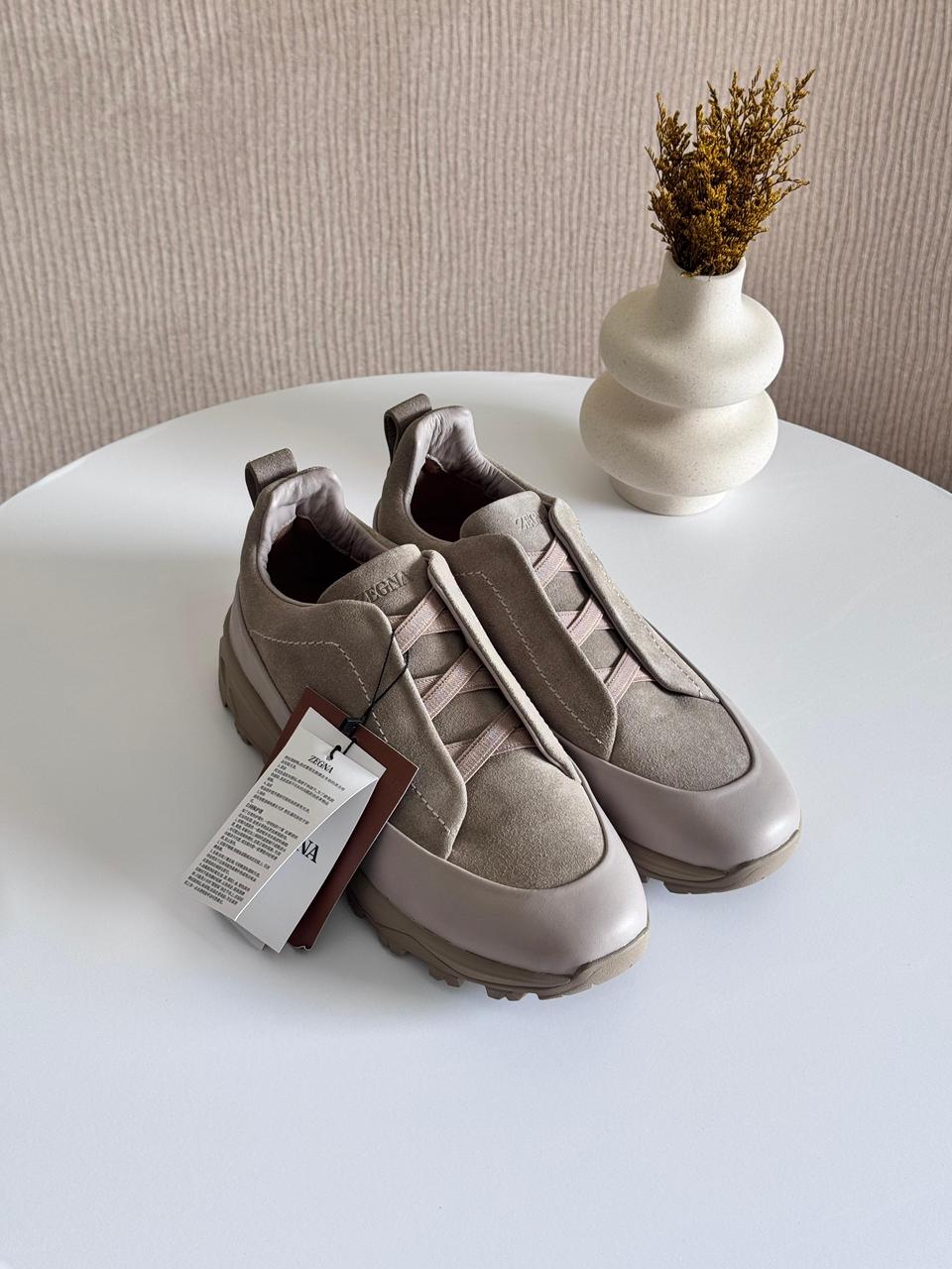 Light Taupe Leather and Suede Triple Stitch™ Monte Sneakers FW25 32127595 | Zegna