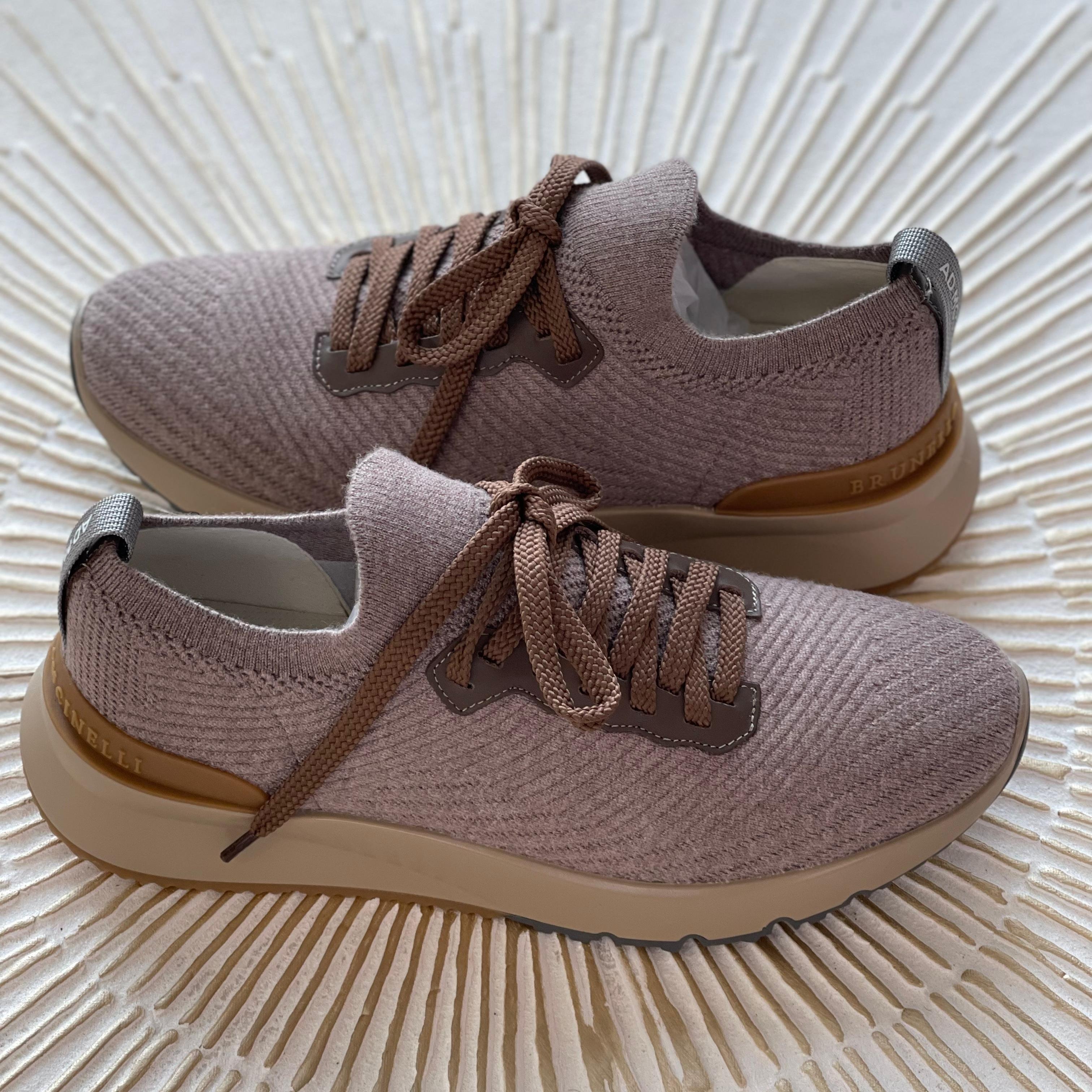 Brunello Cucinelli Men's Smokey Brown Lace-Up Leather Sneakers