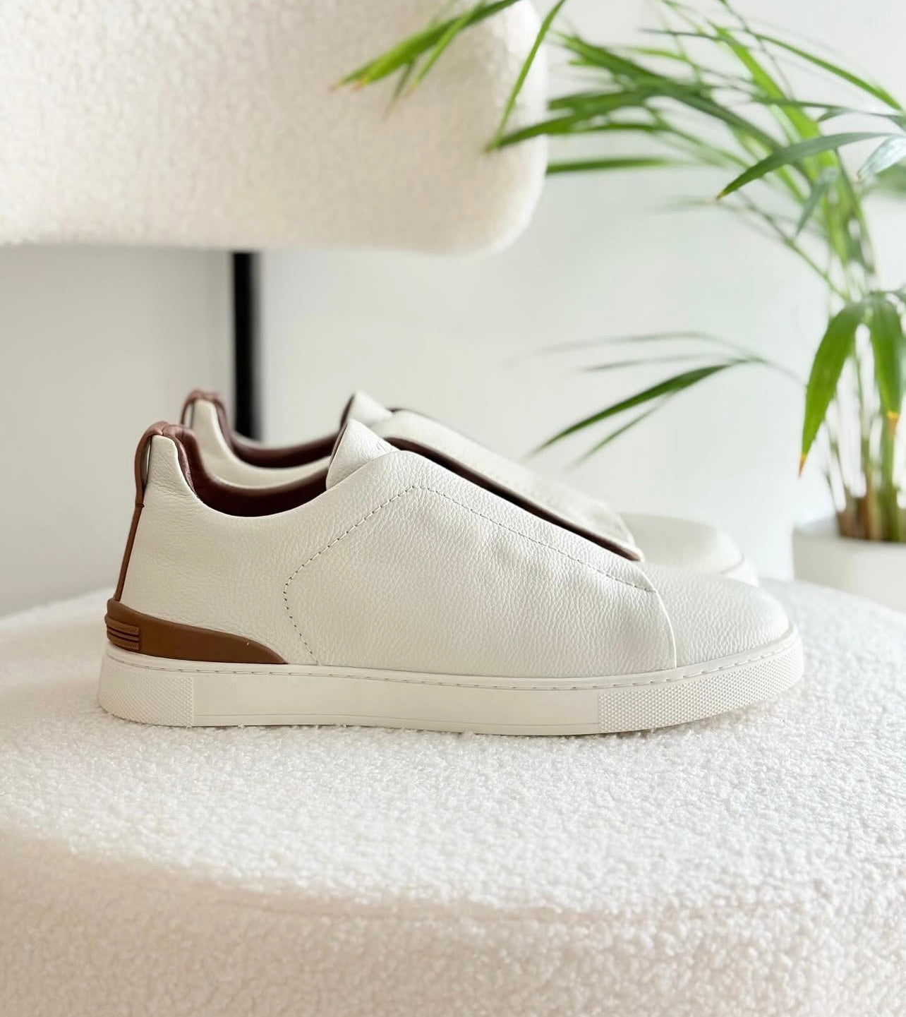 Zegna Deerskin Triple Stitch Off White/Brown Men's