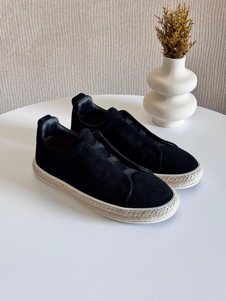Zegna Suede Triple Stitch Espadrilles "Black