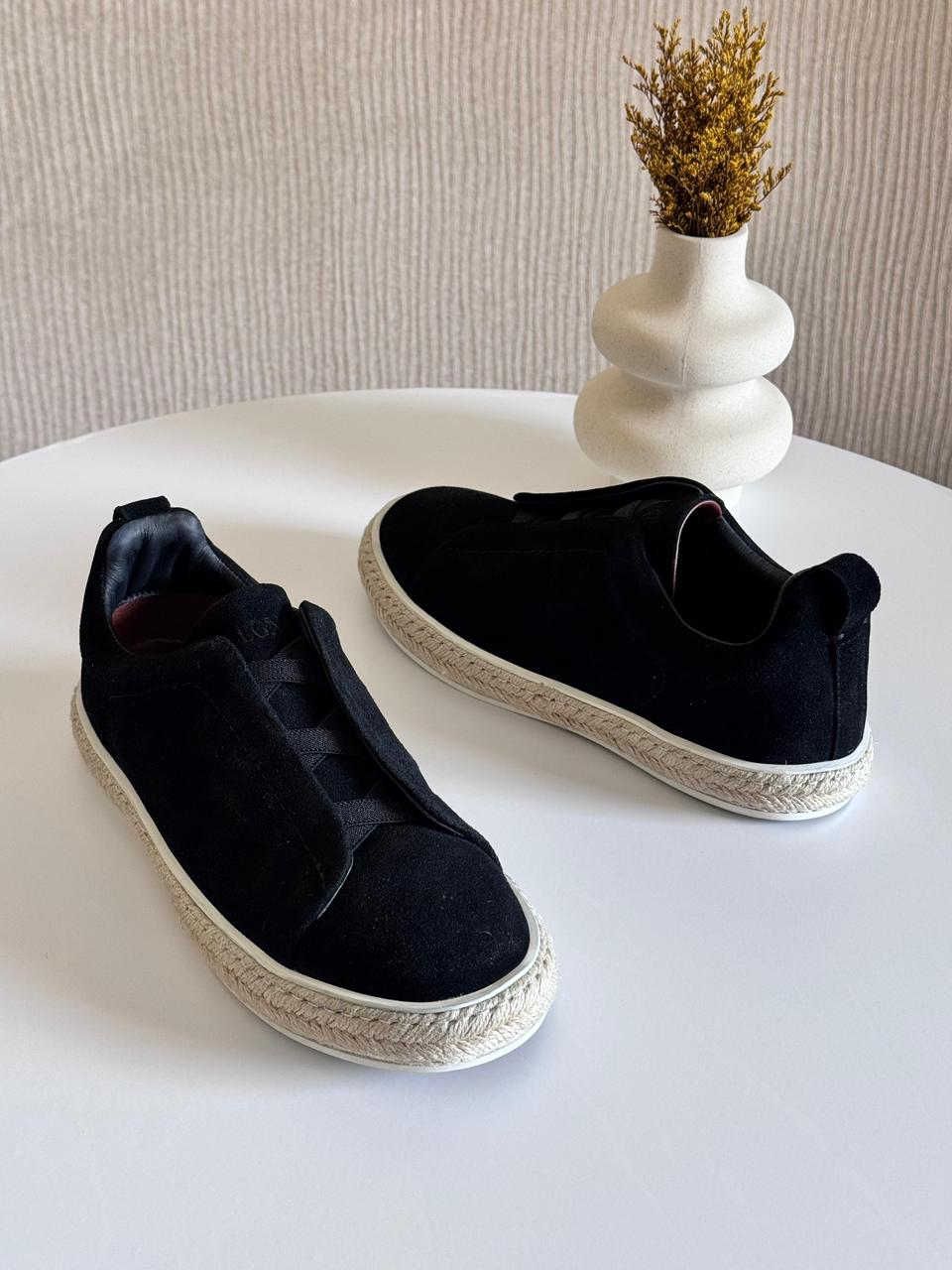 Zegna Suede Triple Stitch Espadrilles "Black