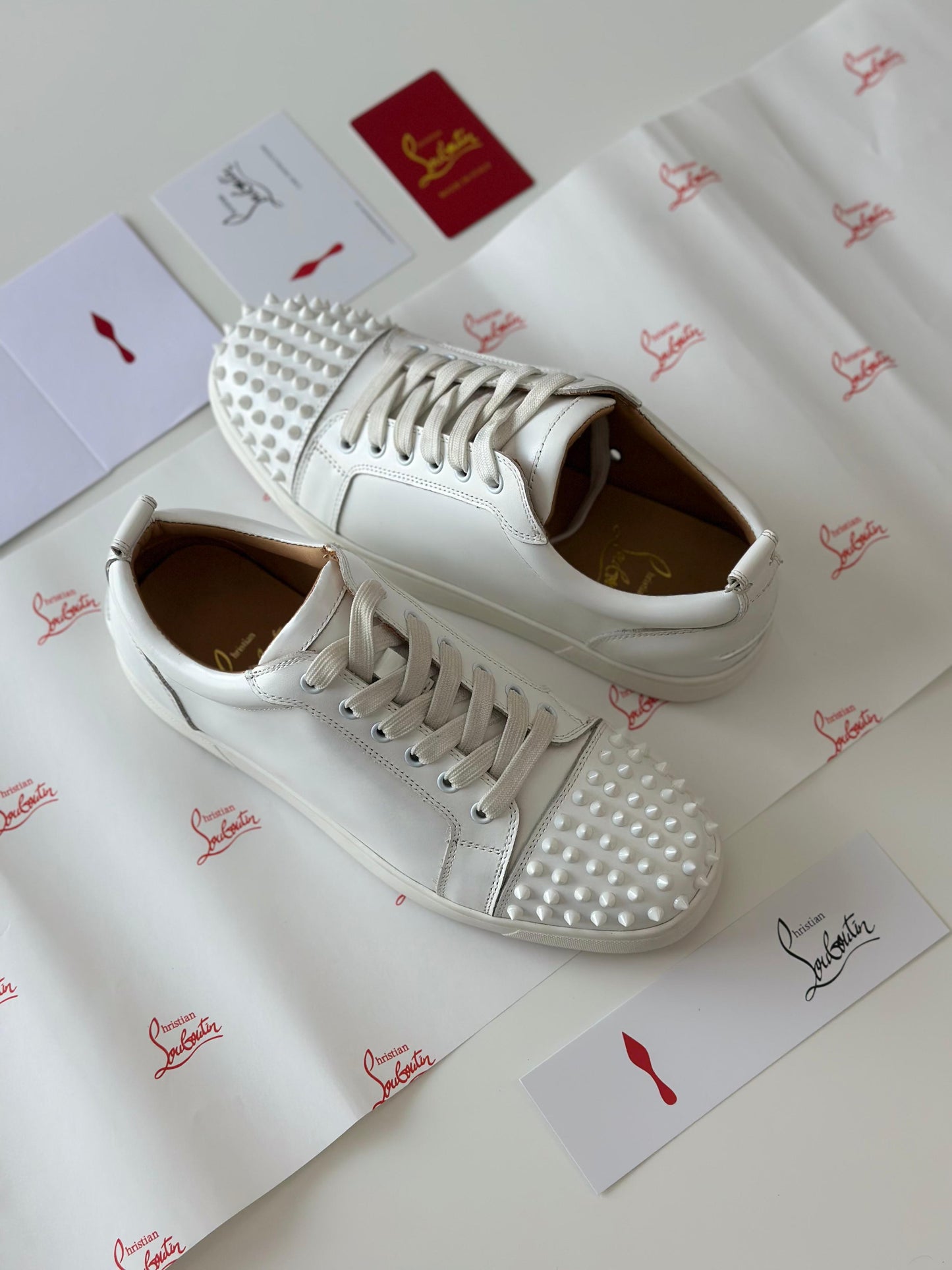 Christian Louboutin Louis Junior Spikes Sneakers – White Calf Leather with Toe Spikes