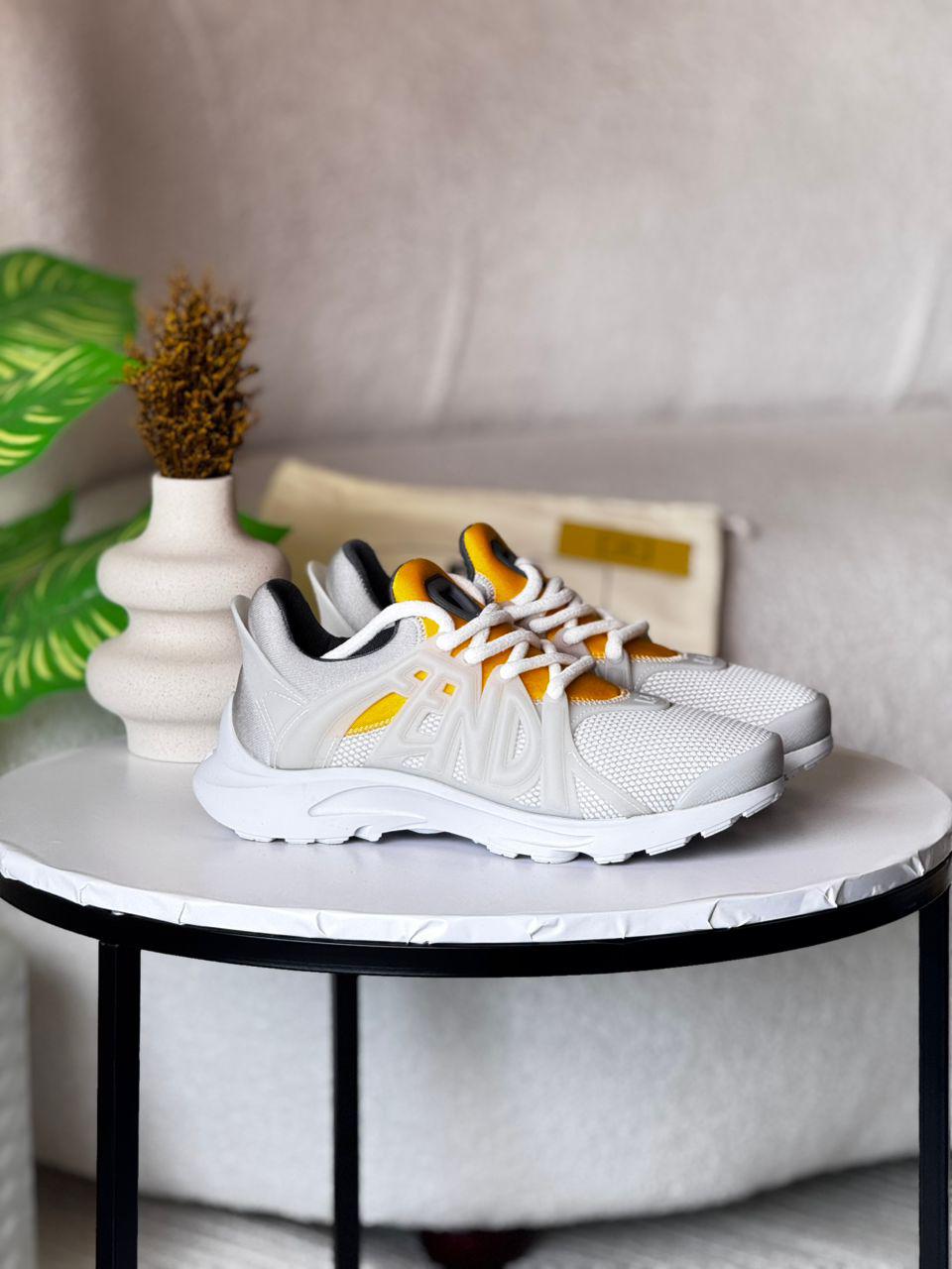 Fendi Men’s Sports Sneakers – Gray with Yellow Accents (Modern Luxury Design)