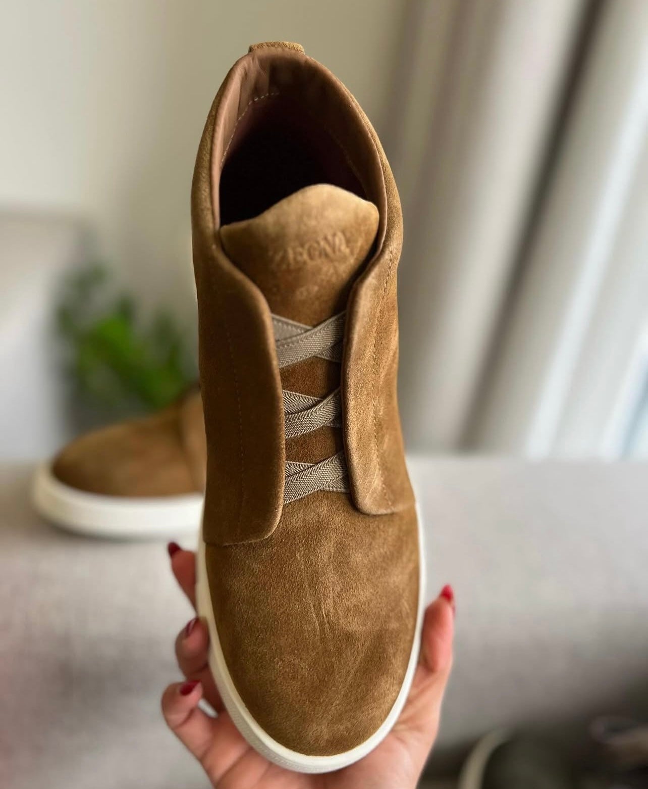 Zegna Triple Stitch Trainers Tobacco Brown Suede