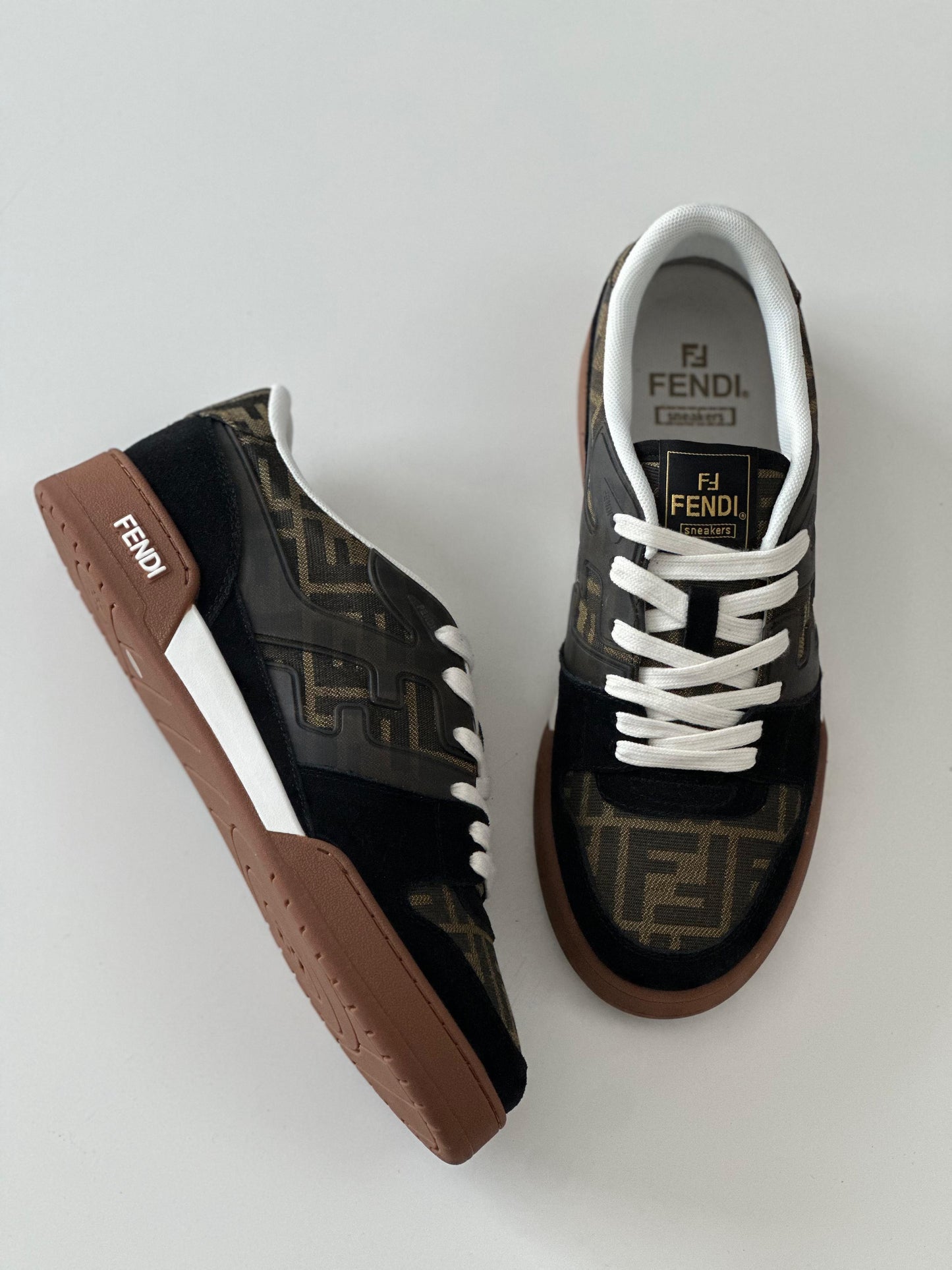 Fendi Match ‘FF Jacquard – Black/Brown’ Low-Top Sneakers)