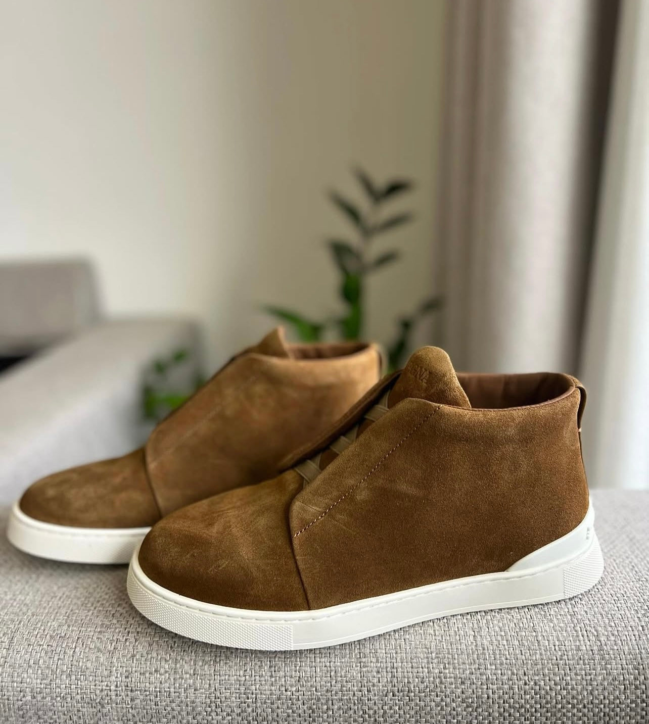 Zegna Triple Stitch Trainers Tobacco Brown Suede