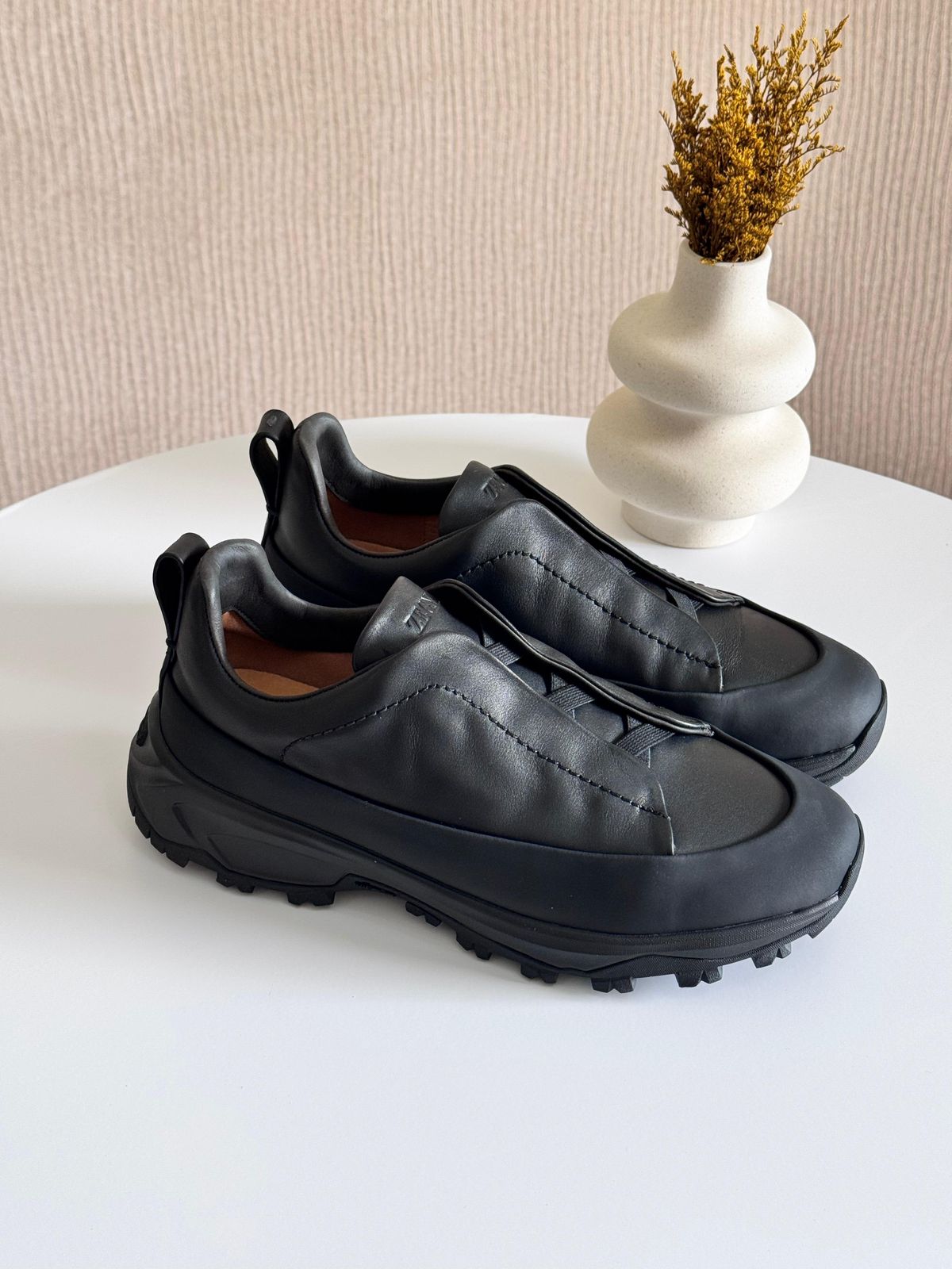 Zegna Triple Stitch™ Monte Sneakers – Black Calf Leather Slip-On with Vibram® Sole