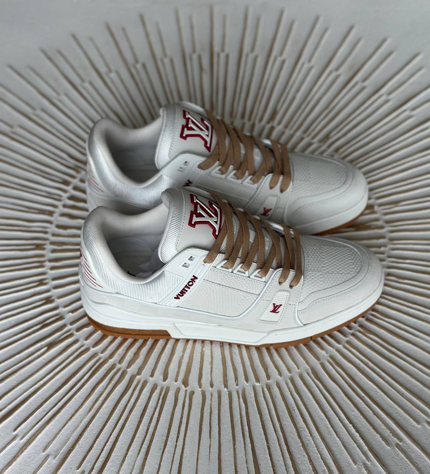 Louis Vuitton LV Trainer Sneakers – White Leather with Red LV Accents (Men’s)