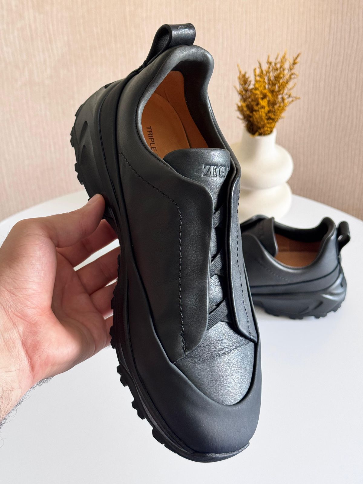 Zegna Triple Stitch™ Monte Sneakers – Black Calf Leather Slip-On with Vibram® Sole