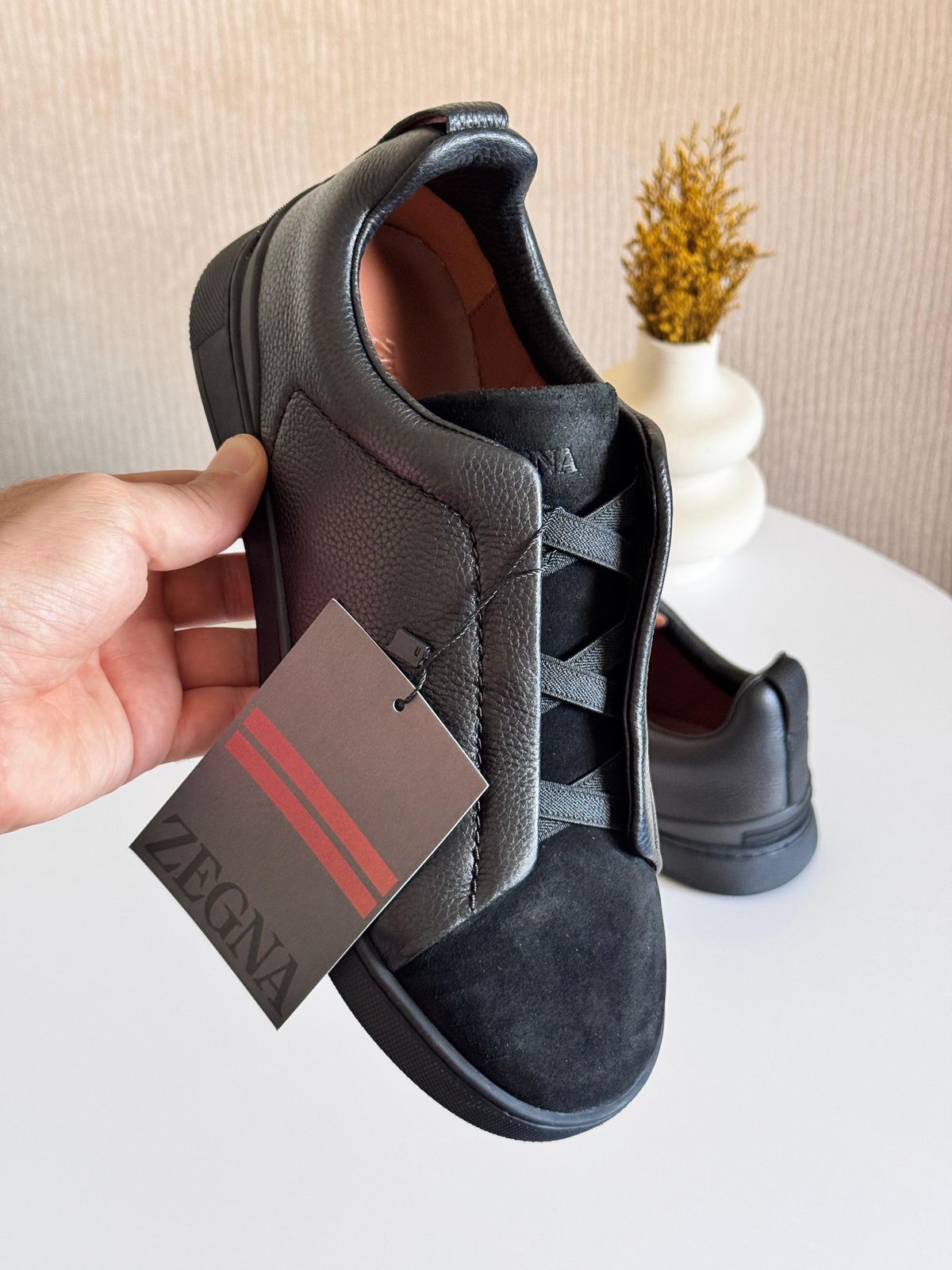 Zegna Velvet & Deerskin Triple Stitch™ Sneakers – Black Luxury Slip-On