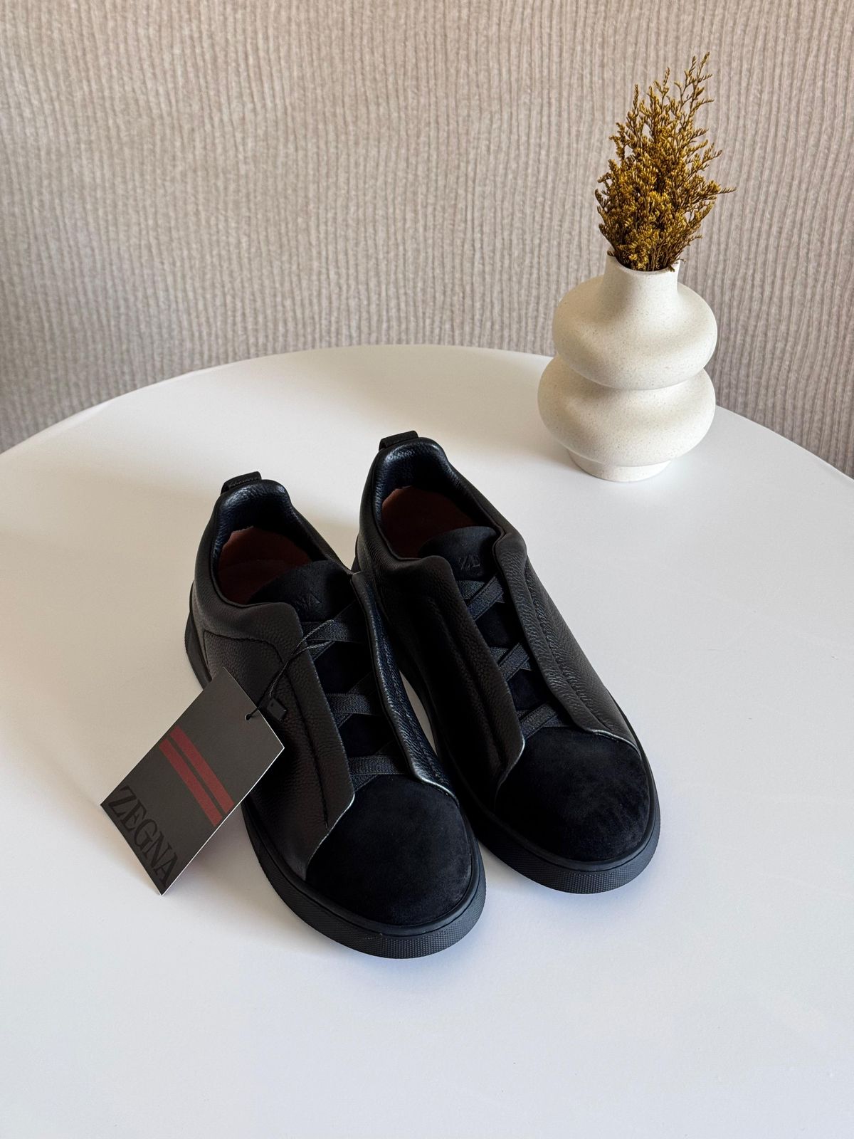 Zegna Velvet & Deerskin Triple Stitch™ Sneakers – Black Luxury Slip-On