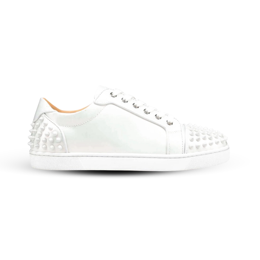 Christian Louboutin Louis Junior Spikes Sneakers – White Calf Leather with Toe Spikes