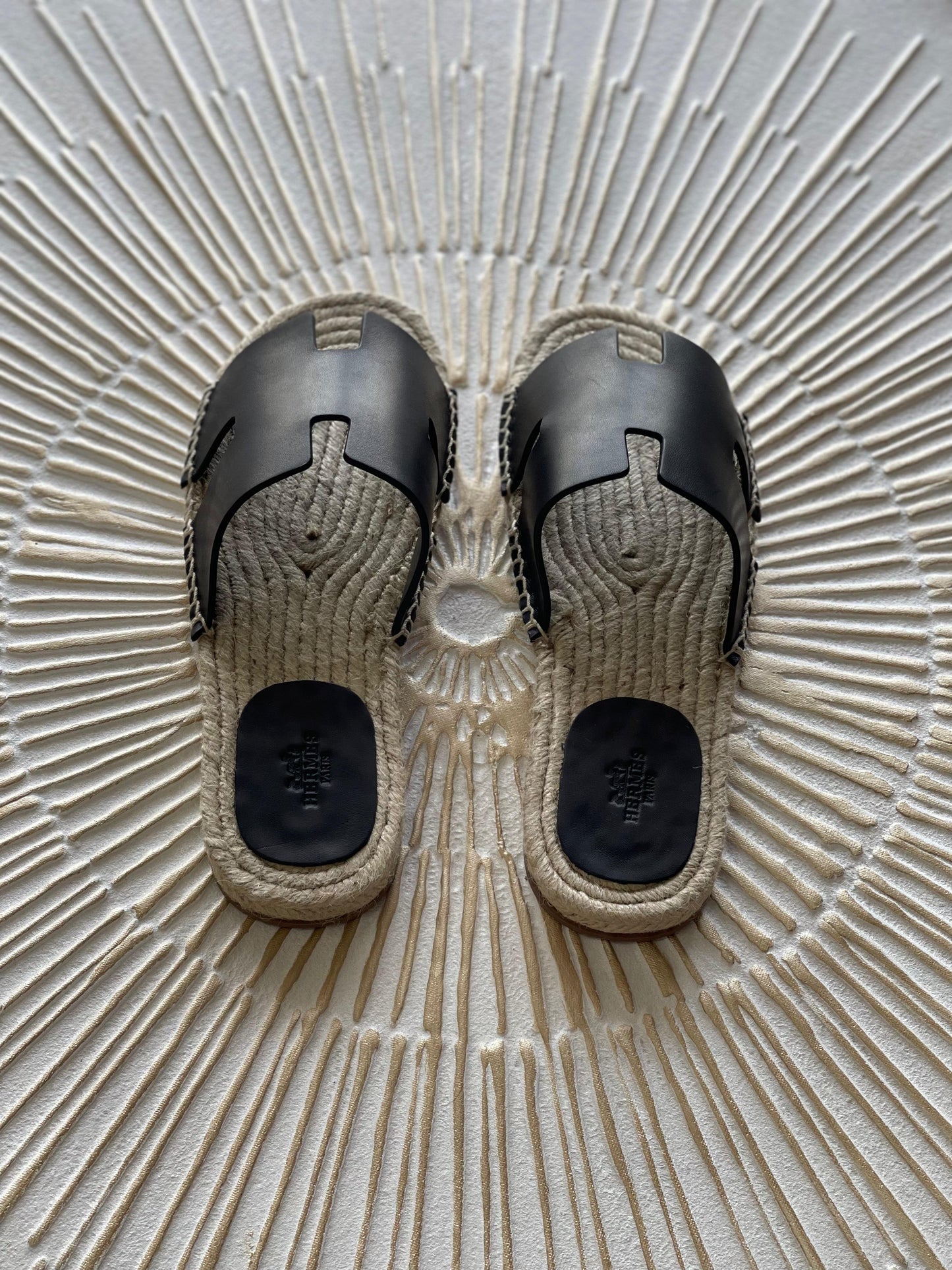 Hermès Antigua Espadrille in Black Leather – Men's Slip-On with Signature “H” Cut-Out