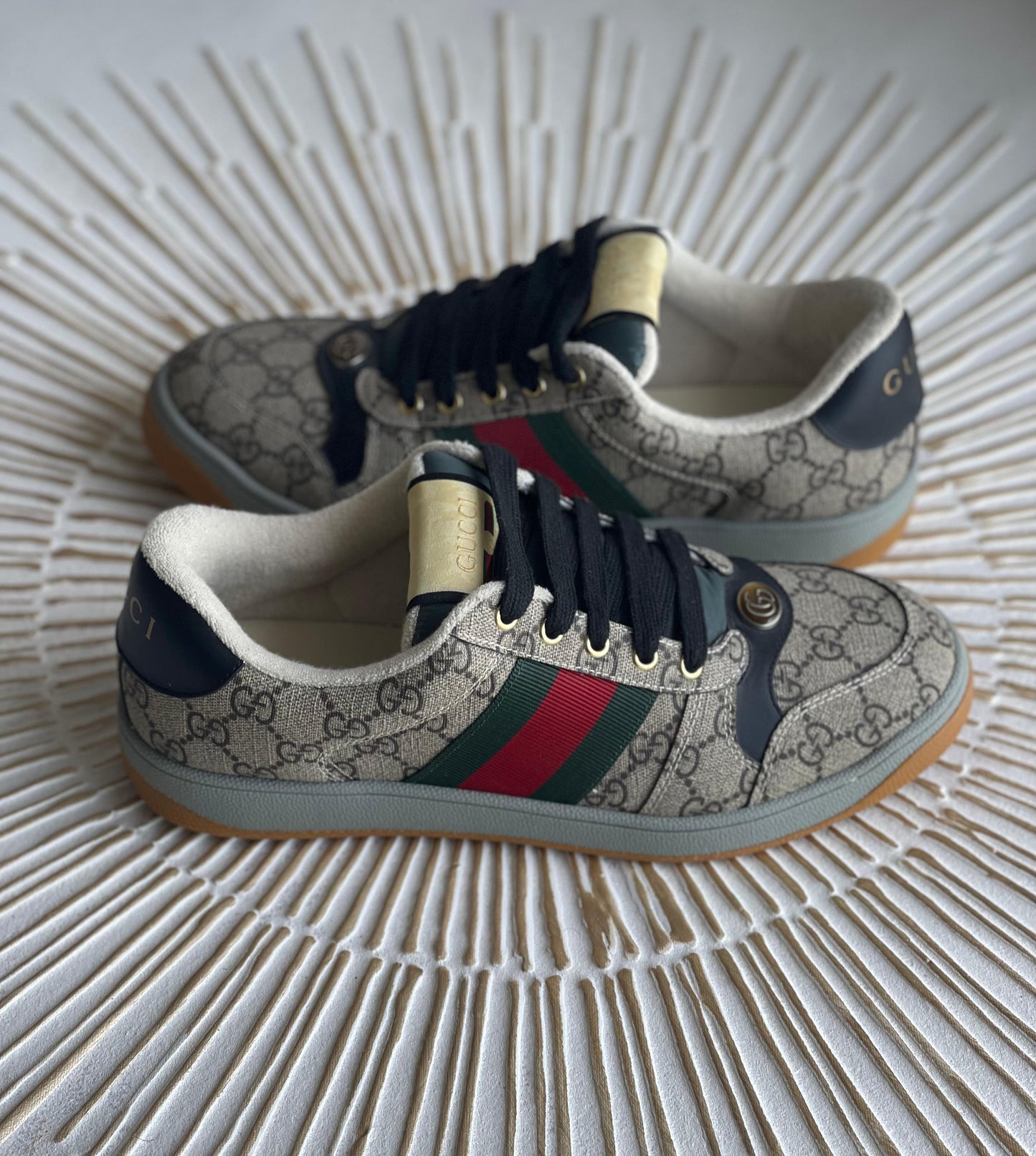 Gucci Pre-Loved Screener GG Canvas & Web Stripe Sneakers – Beige (Level Shoes, UAE)