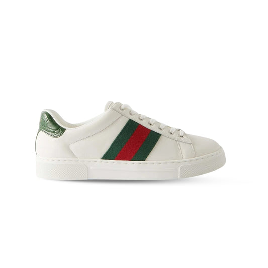 Gucci Ace Leather Low-Top Sneaker – White with Web Stripe (Glam Bags)
