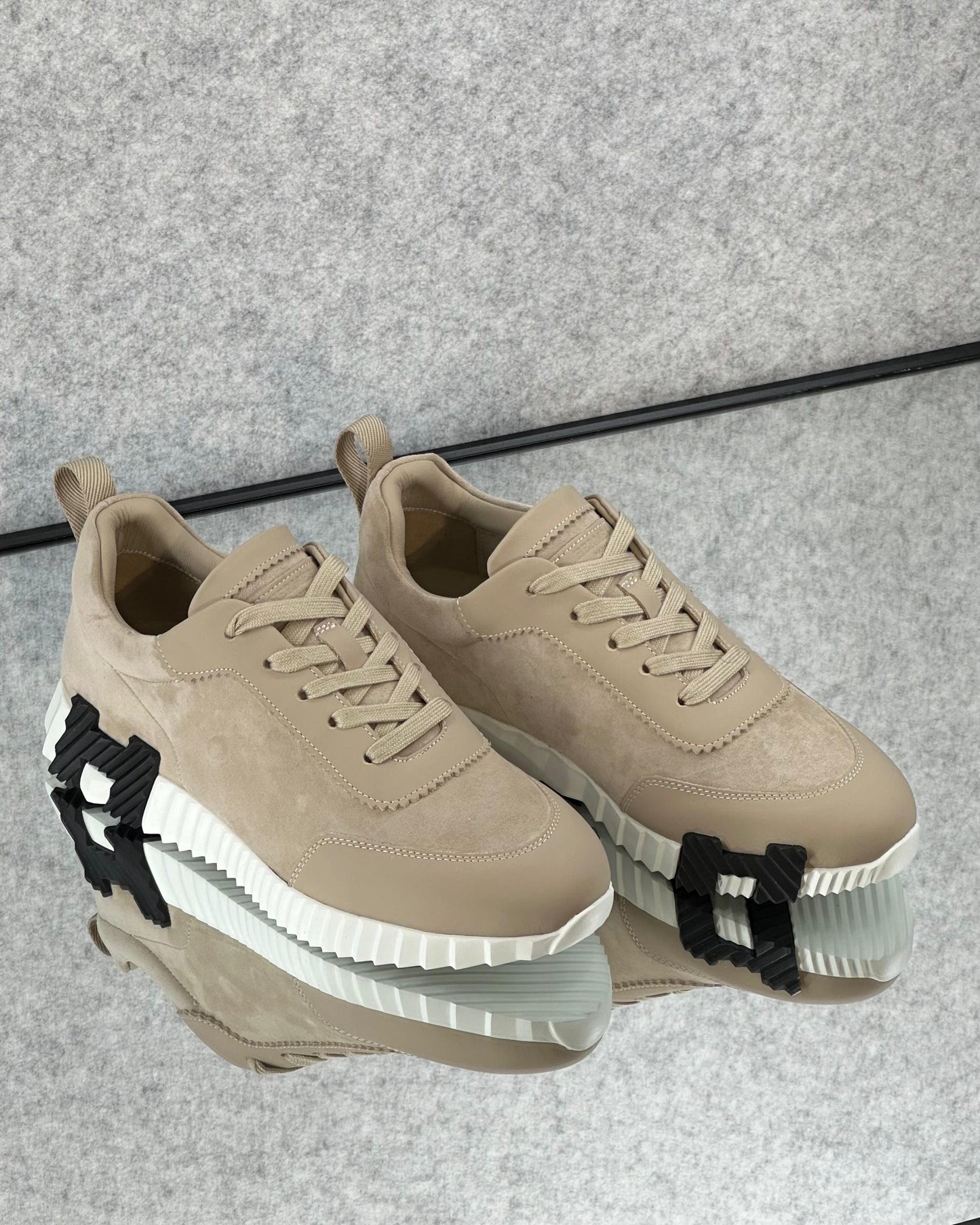 Hermès Bouncing Sneakers, crafted from beige suede goatskin