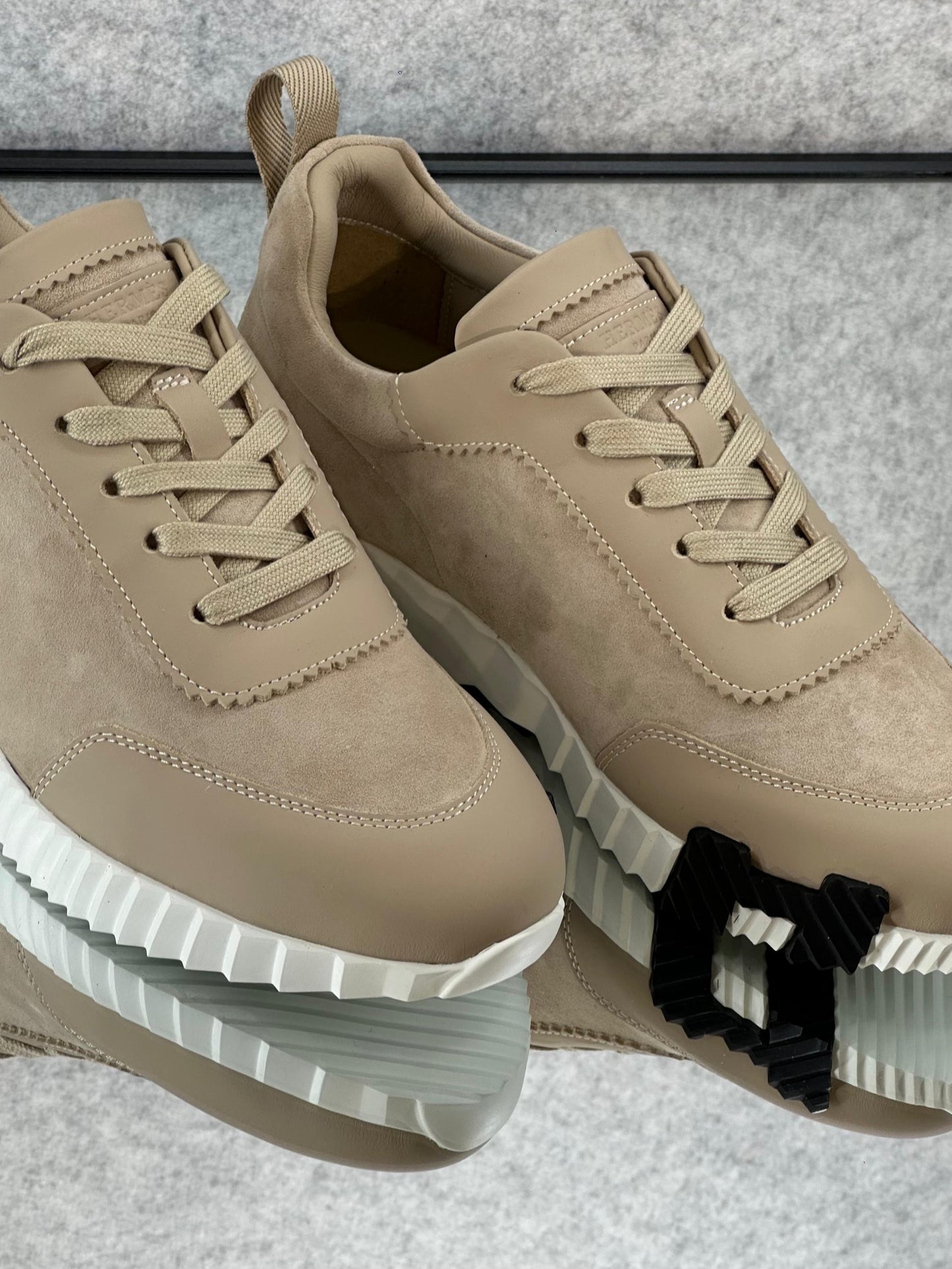 Hermès Bouncing Sneakers, crafted from beige suede goatskin
