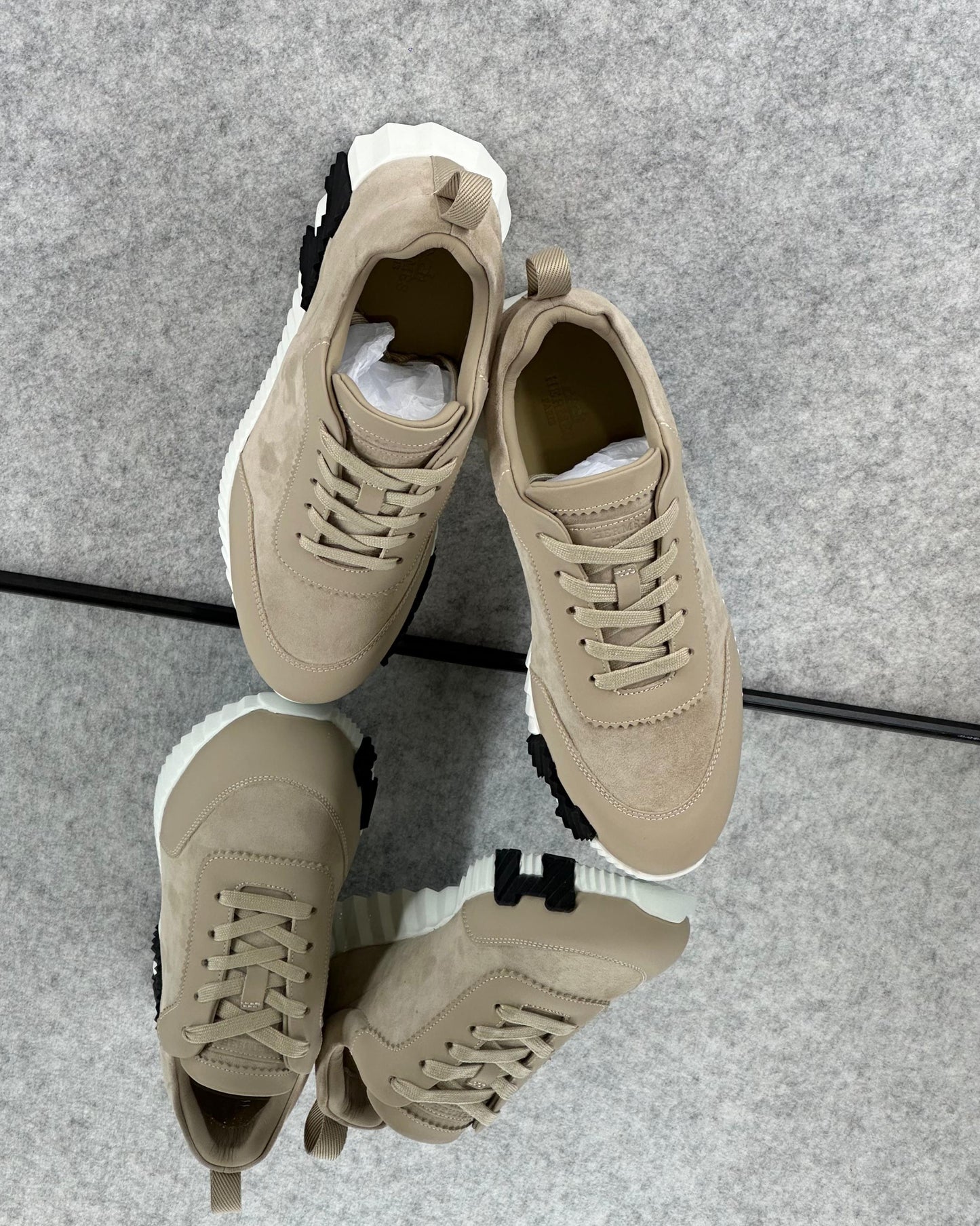 Hermès Bouncing Sneakers, crafted from beige suede goatskin