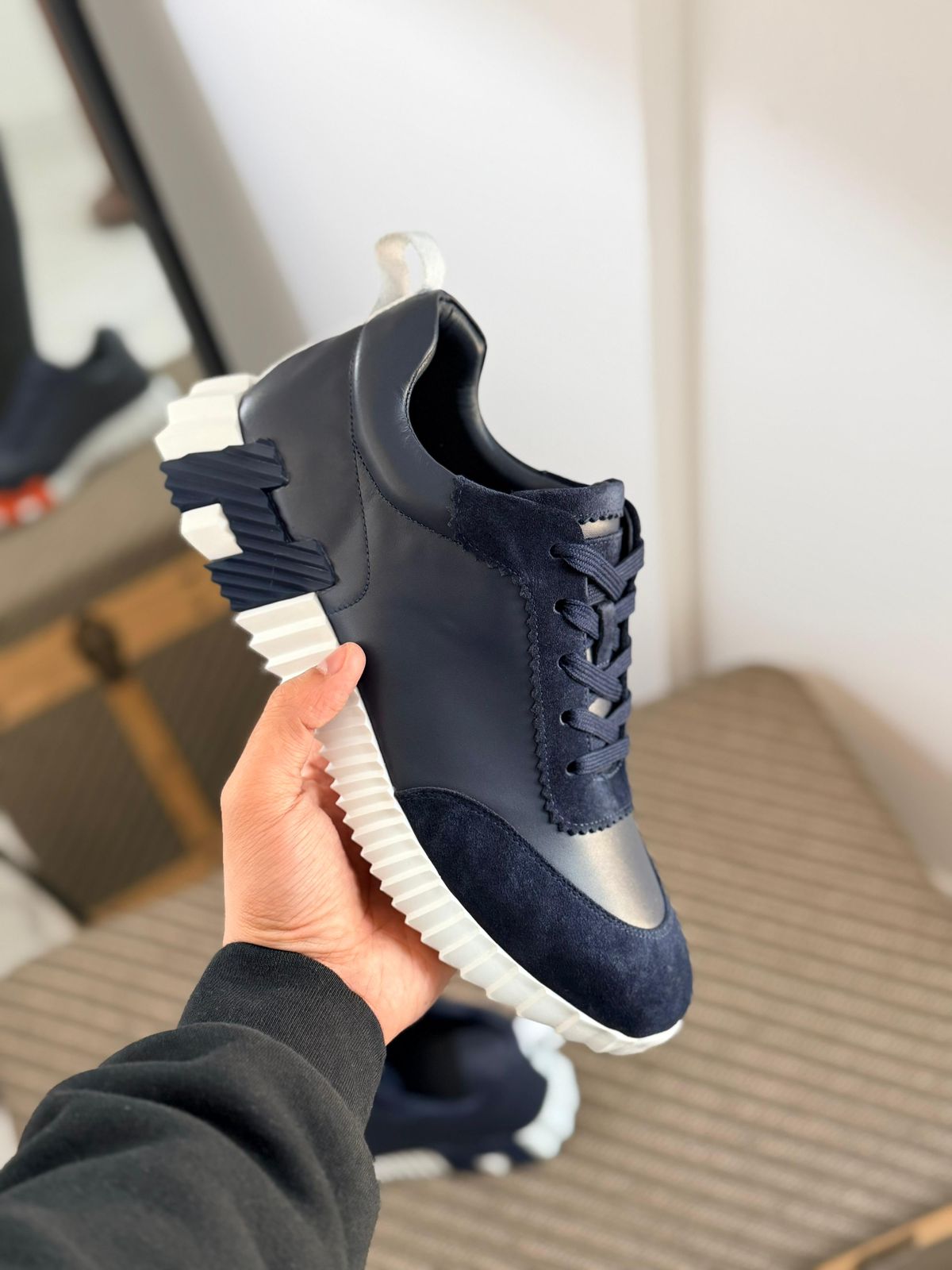 Hermès Bouncing Sneaker – Navy Mesh & Suede Goatskin (Men's