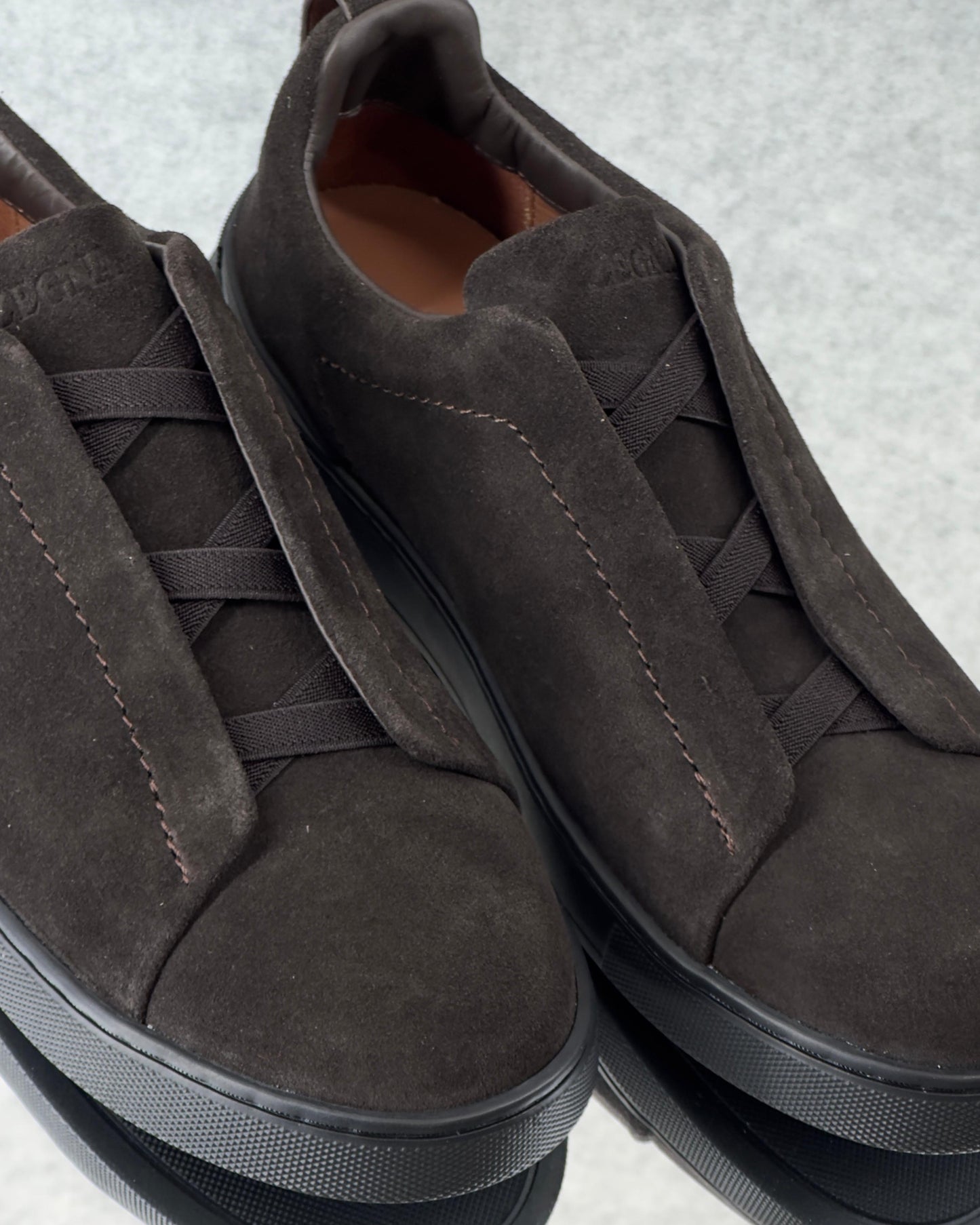 Premium luxury Zegna triple stitch Dark Chocolate suede