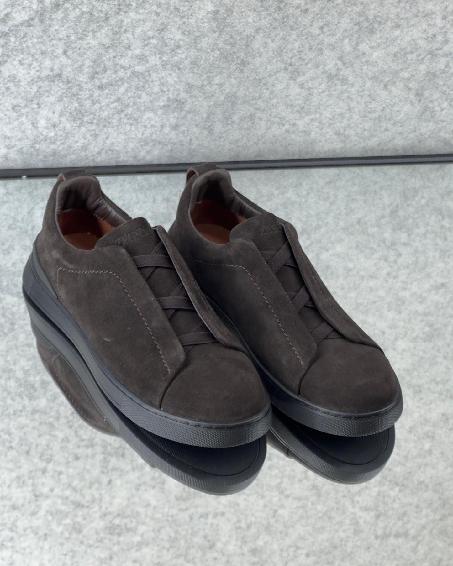 Premium luxury Zegna triple stitch Dark Chocolate suede