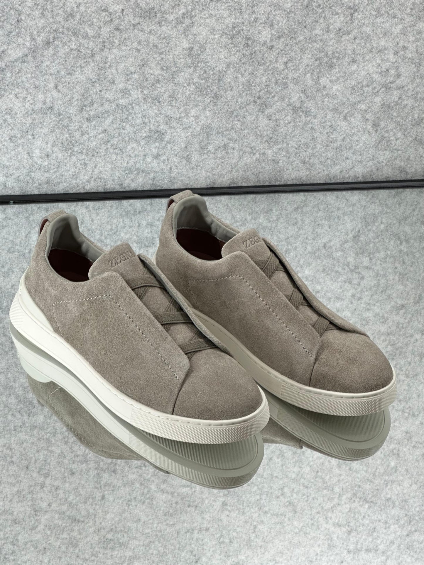 Premium luxury Zegna triple stitch Grey Mélange Suede